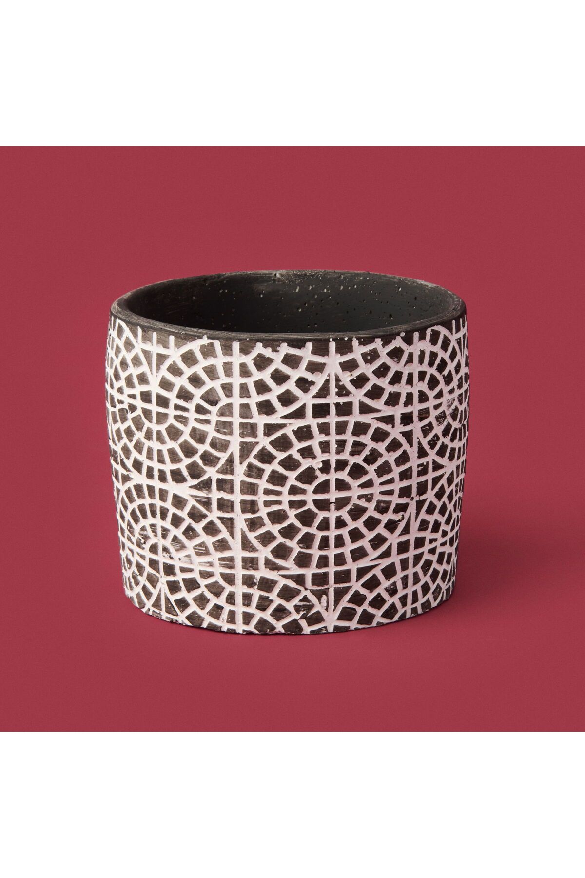 ASPARTAM Mozaik Desen Beton Saksı - Siyah - 10x13 cm