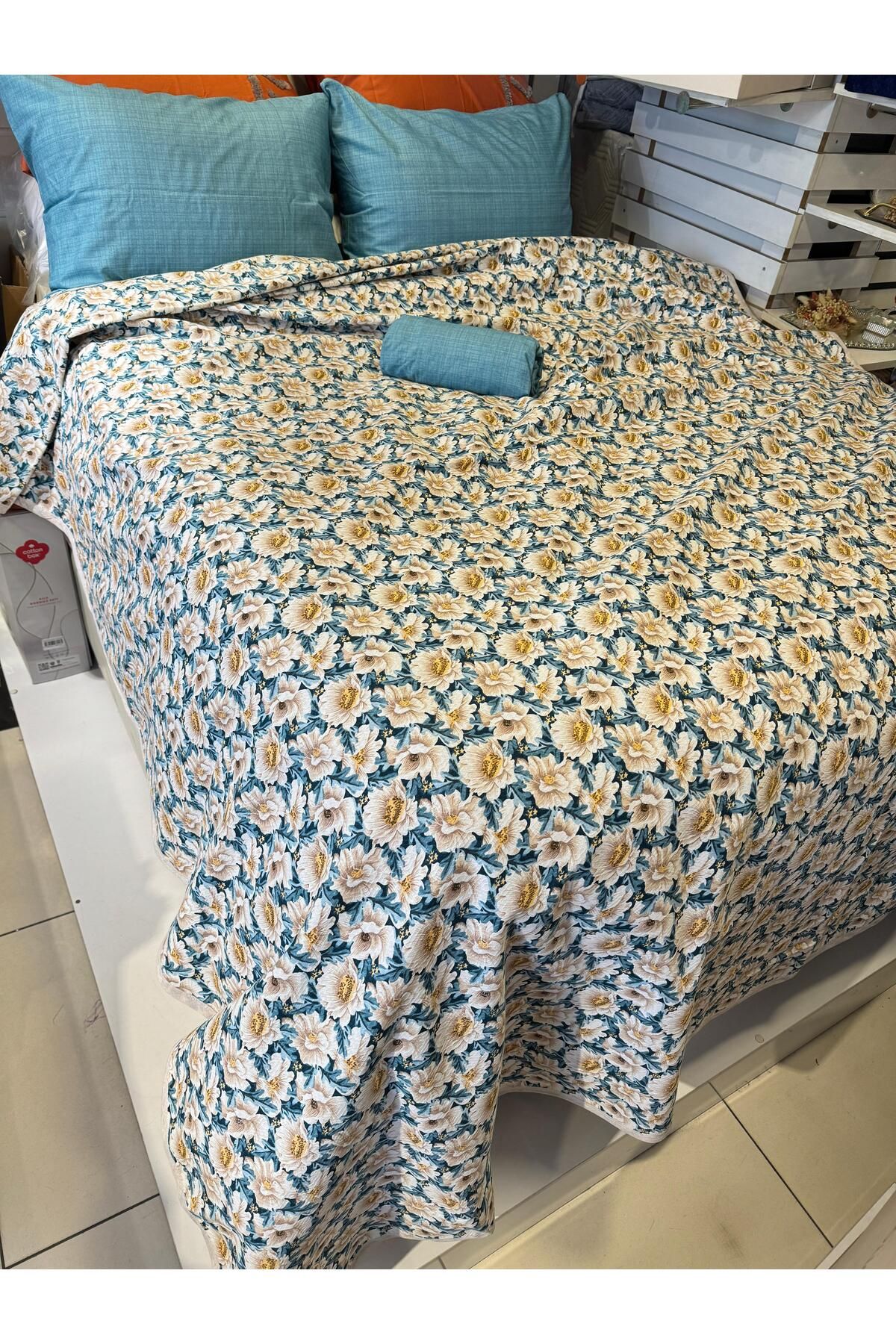 ŞENER HOME-Daisy Patterned Sheet Elastic Double Pique Set 5