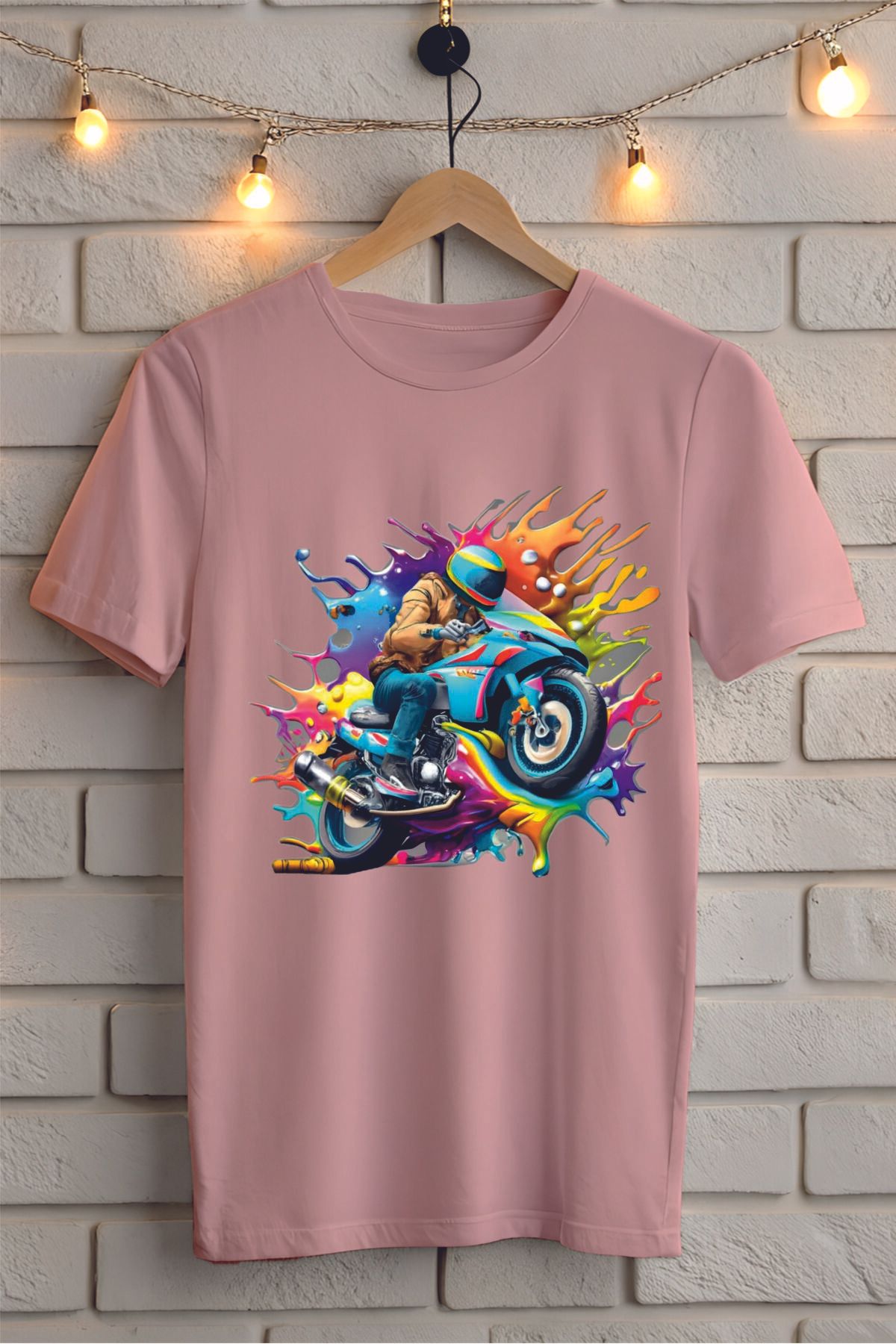 ModaSphere Renkli Motor Baskılı Unisex Oversize Tişört