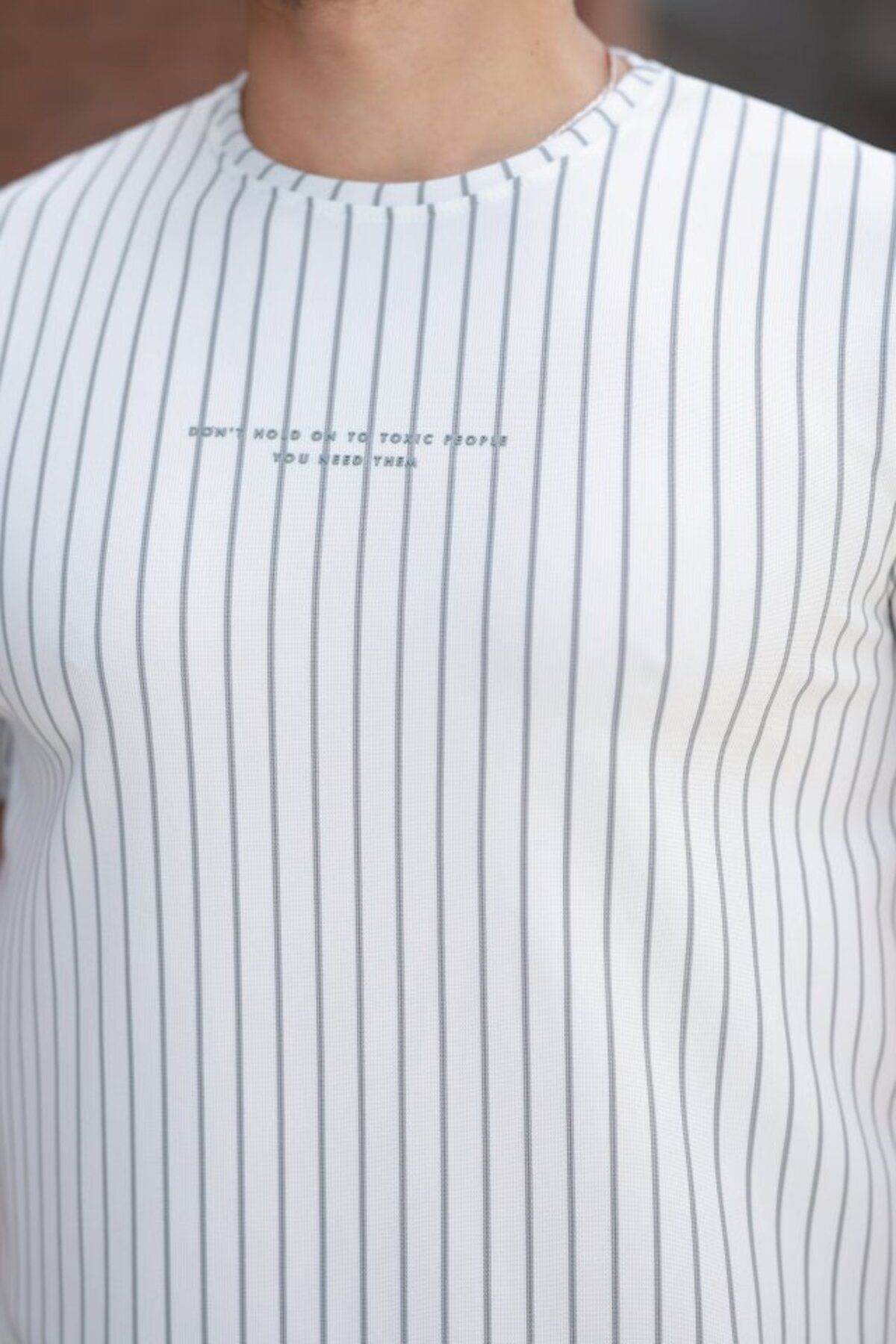 HİGUERA Erkek Dikey çizgili Ottoman Kumaş Kısa Kollu T-shirt