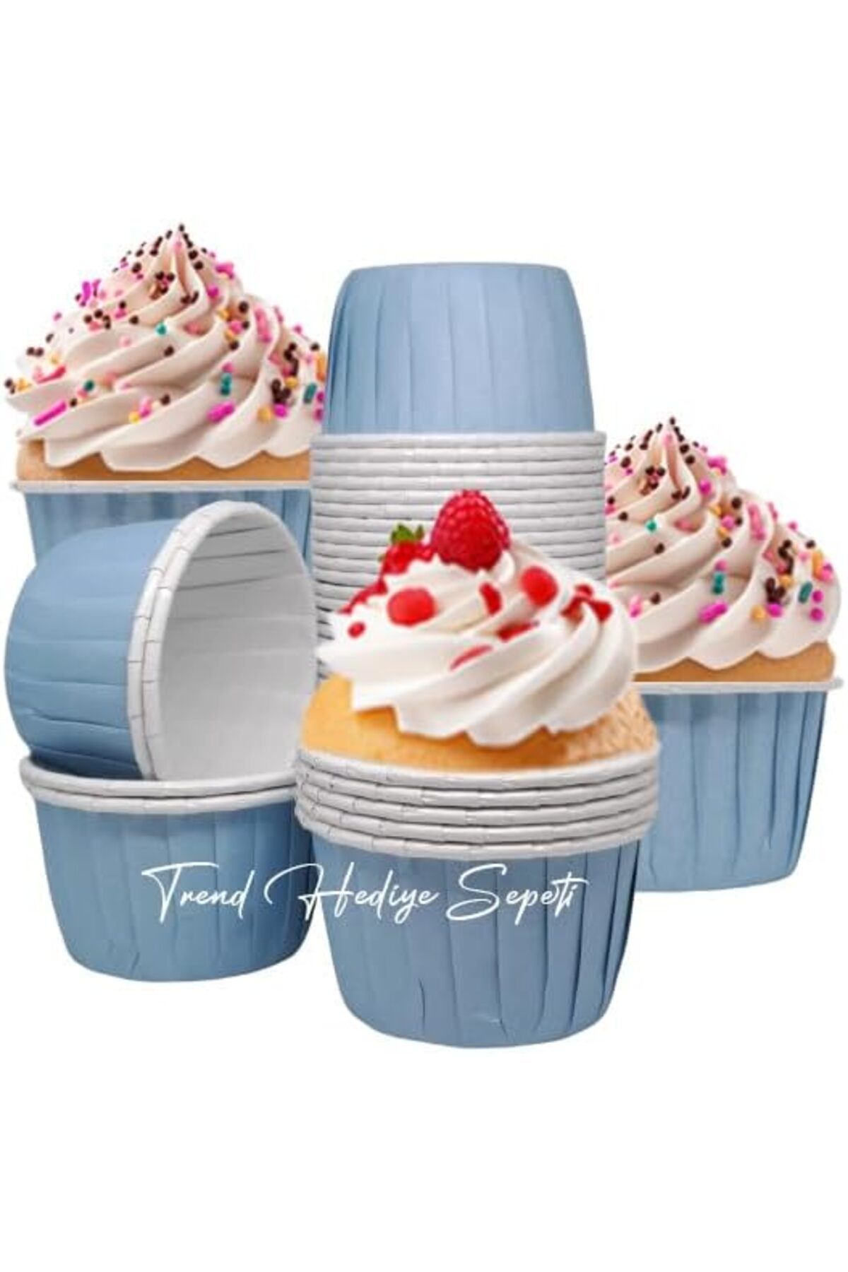 STOREMAX ELZ Hediye Sepeti 50'li Pastel Mavi Muffin Kek Kalıbı, Kek Kapsülü Cupcake Kalıbı, Airfryer Uy