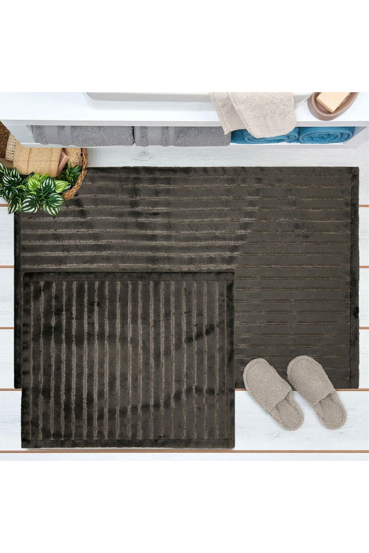 MATMEL Nuvo Banyo Paspası - Antrasit - 60x100 cm + 50x60 cm