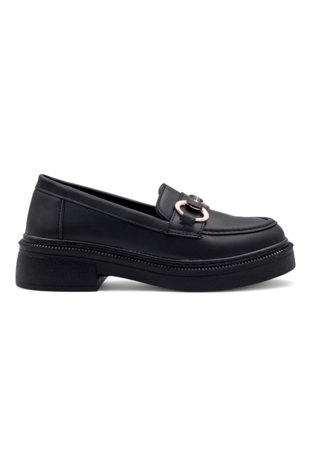 WHİTE ANGEL TOKA DETAYLI KADIN LOAFER AYAKKABI SİYAH