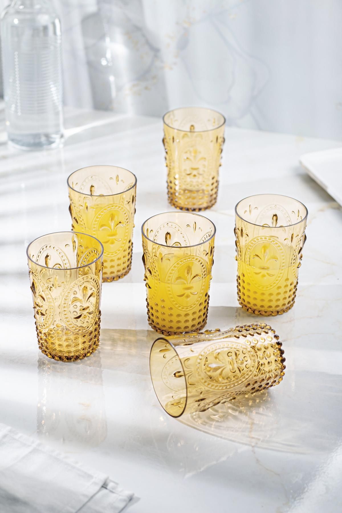 EWs Akrilik Amber 6'lı Kısa Bardak & Su Meşrubat Kahve Yanı Bardağı 400 ml ( Cam Değildir )