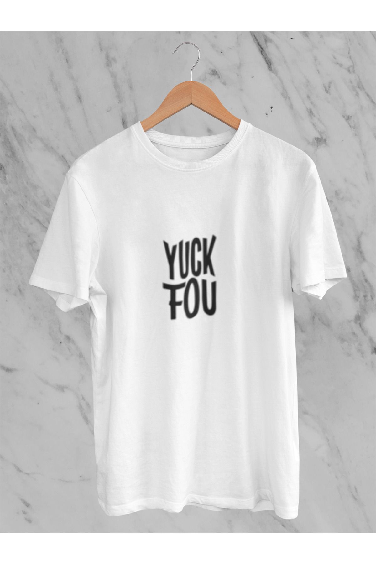 MG YUCK FOU BASKILI UNISEX BİSİKLET YAKA PAMUKLU OVERSIZE KALIP KISA KOLLU T-SHIRT