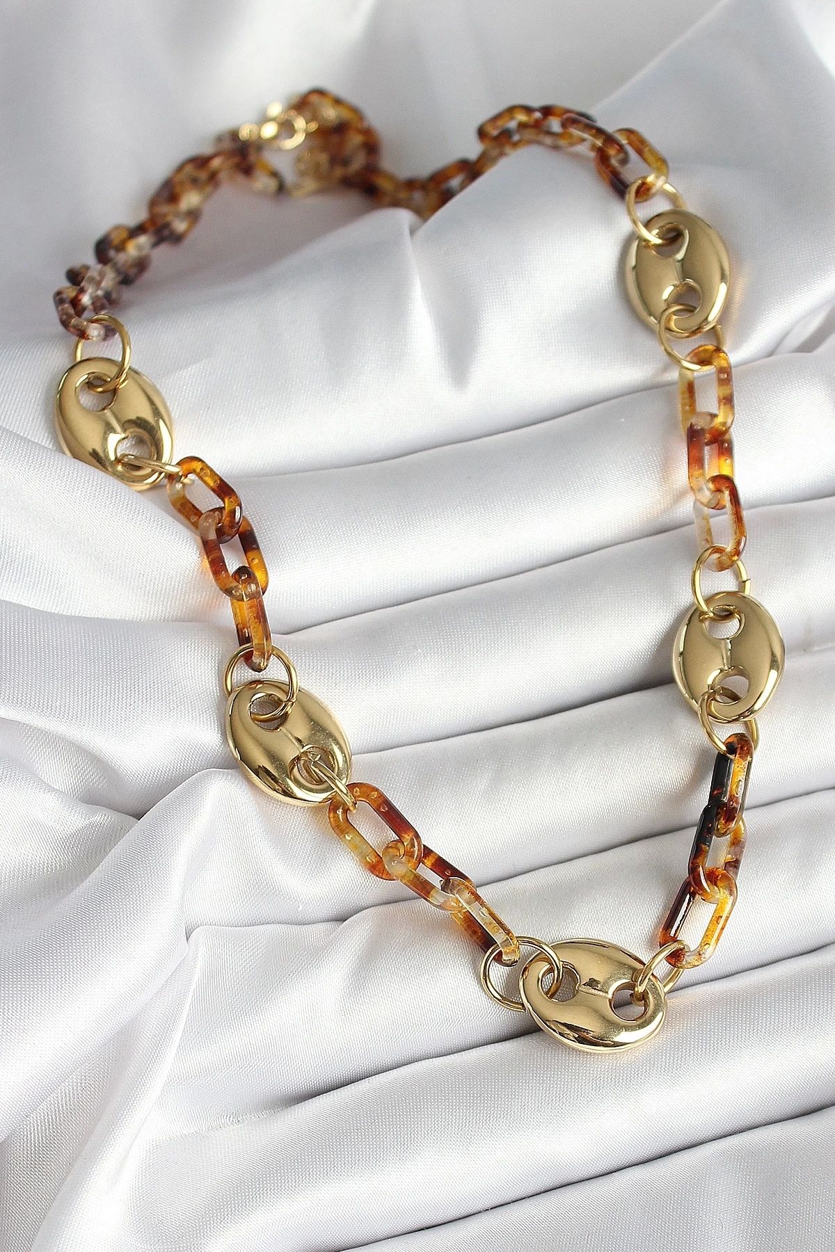 GLIMMERY Leopar Desenli Mika Gold Renk Zincir Kadın Kolye