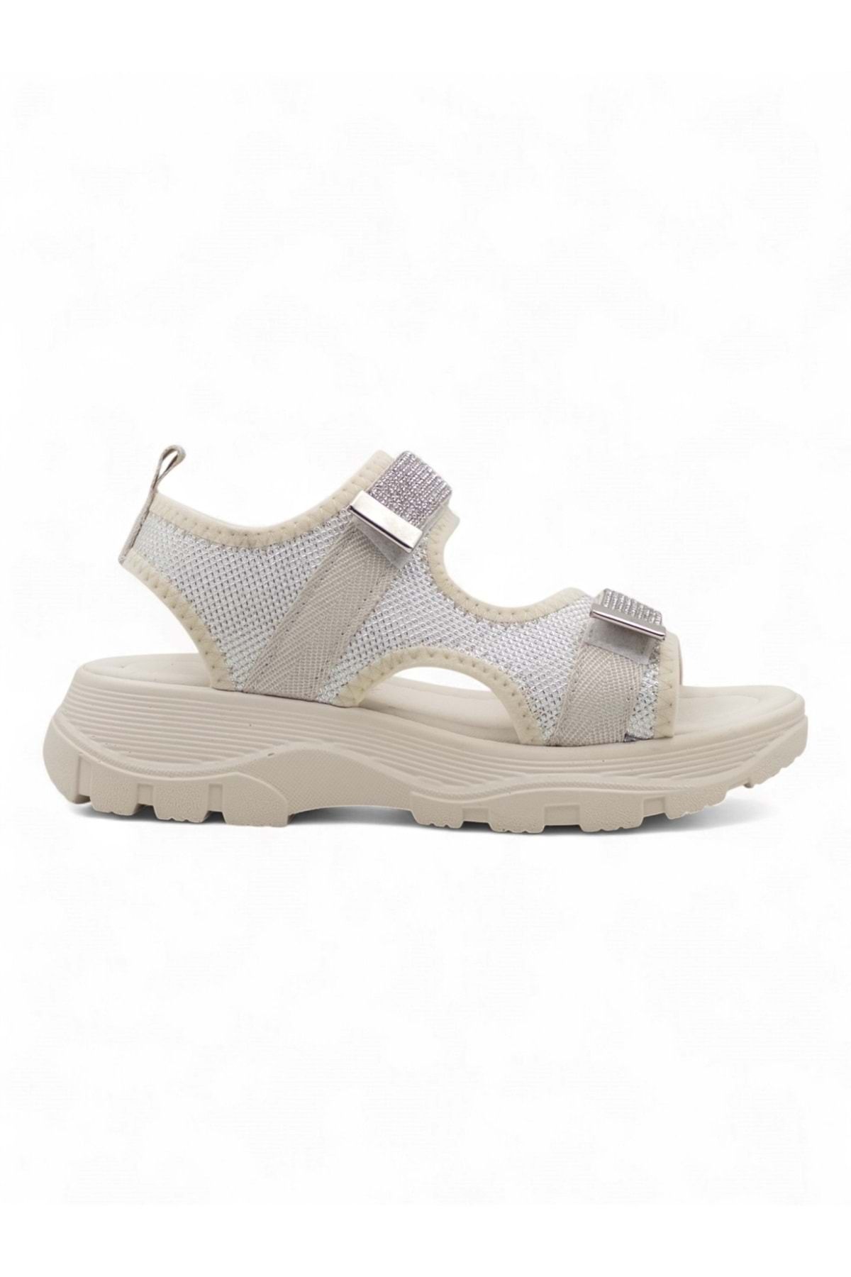 Shoes DİVAMOD TAŞLI CIRTLI KADIN SANDALET BEJ