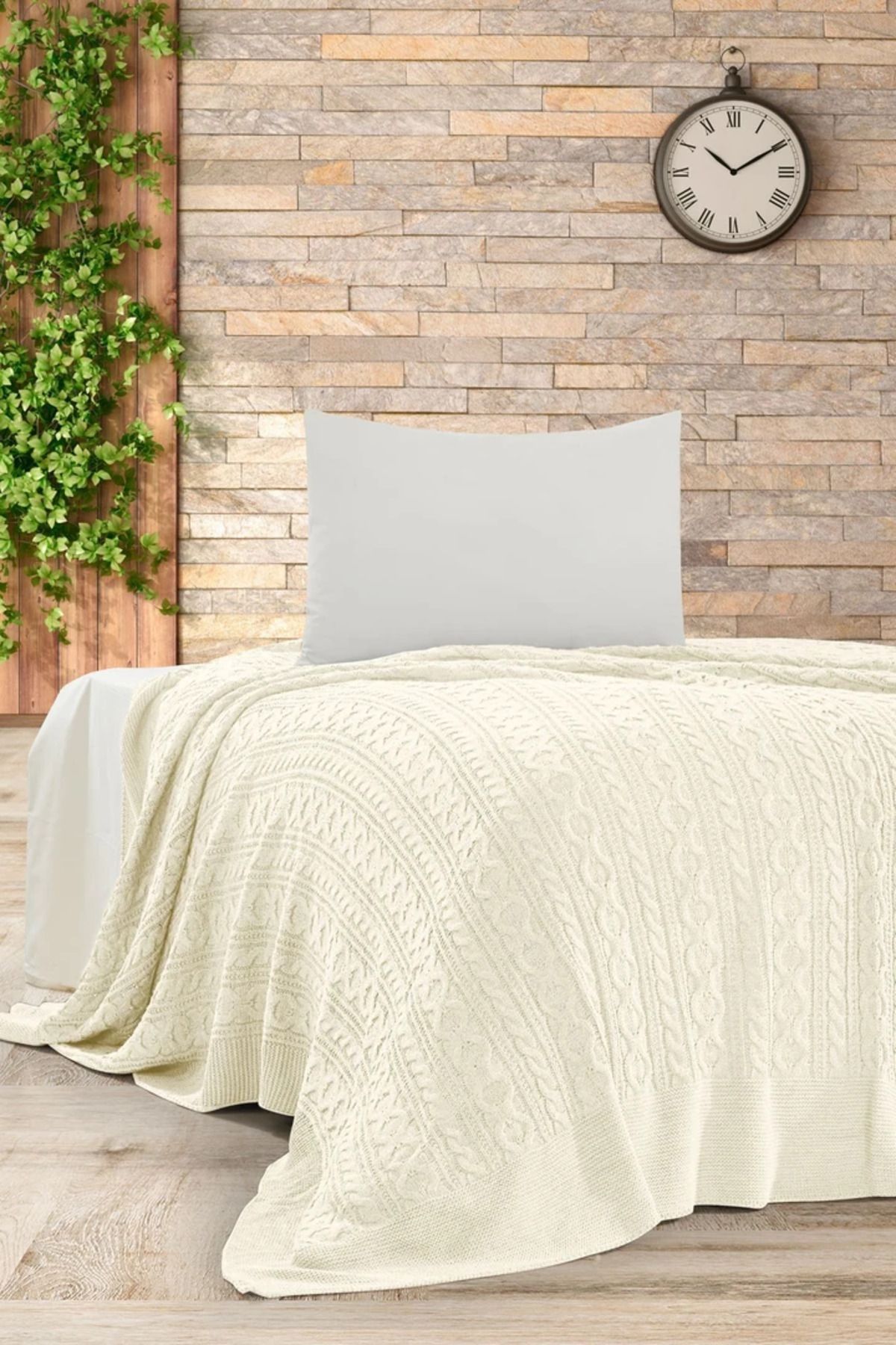 DOUX HOME Mery Triko Yatak Örtüsü Tek Kişilik 180 X 230 Cm Kemik