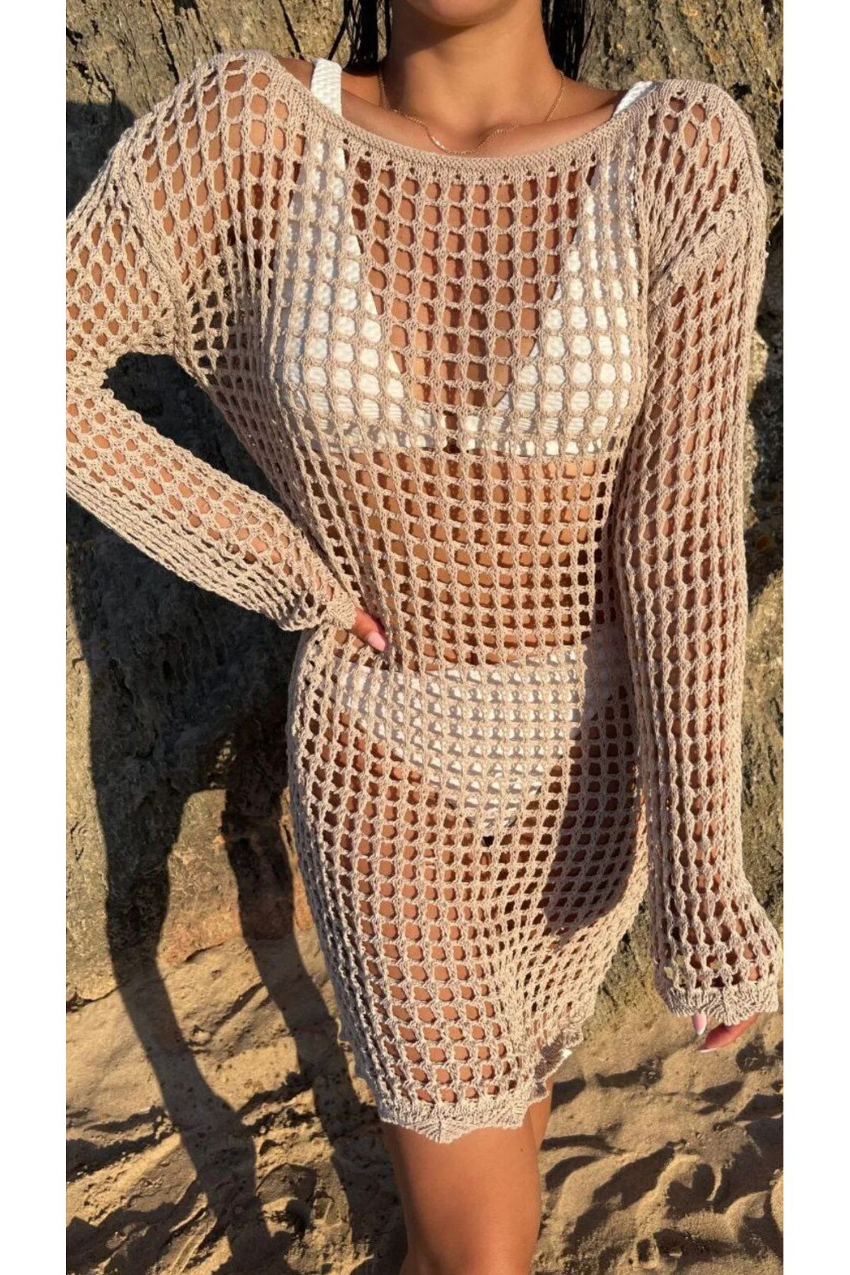 Noi Belis Mini Boy Kayık Yaka Ajurlu/Delikli Yazlık Elbise SS25EL0005