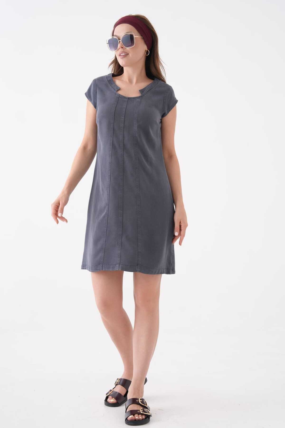 ALDAGİY YAKA DETAYLI TENCEL™ ELBİSE