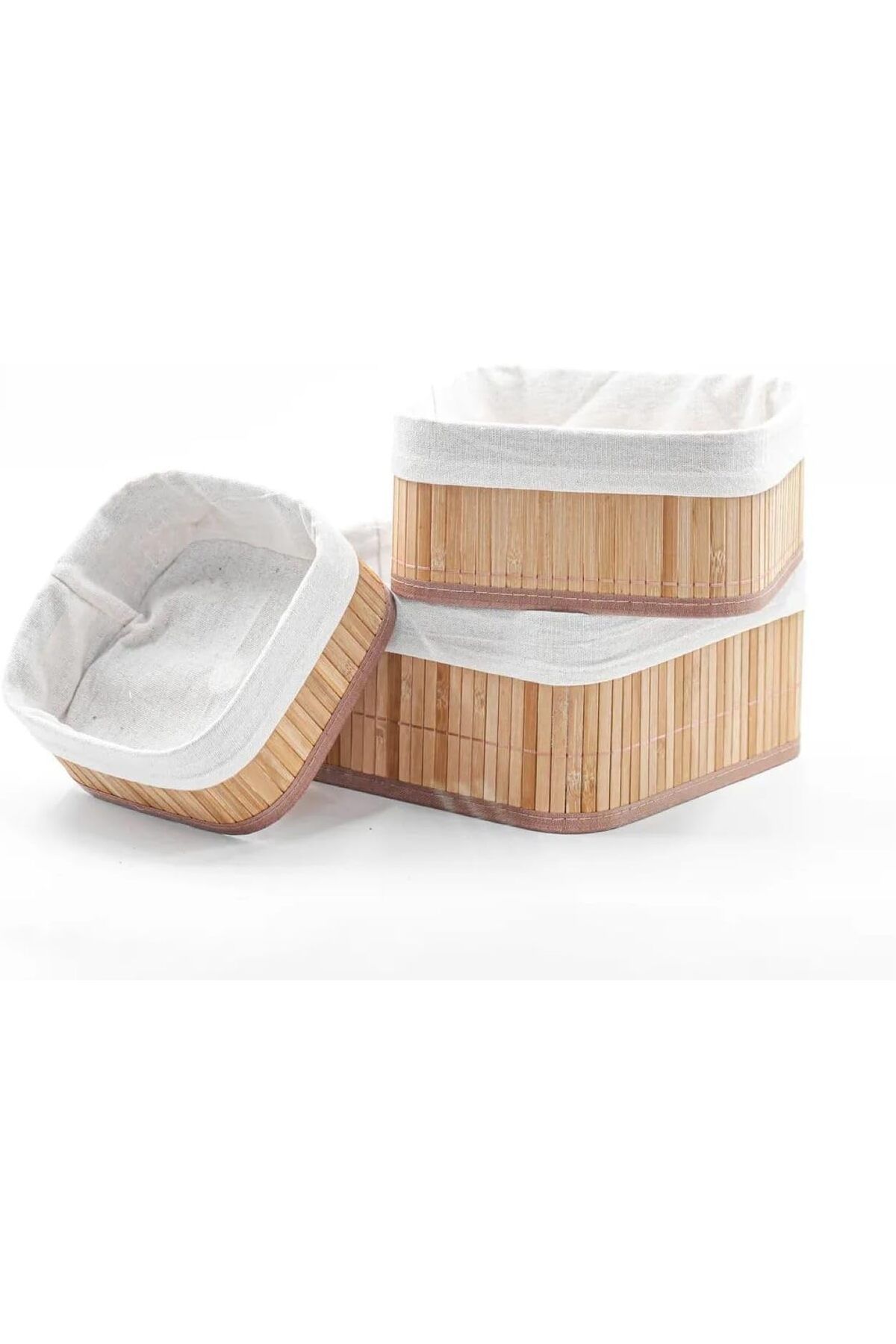 STOREMAX ELZ 3'lü Çok Amaçlı Bambu Organizer Seti, Çok Boyutlu Mutfak Banyo Ev Sepetleri, Büyük, Orta,