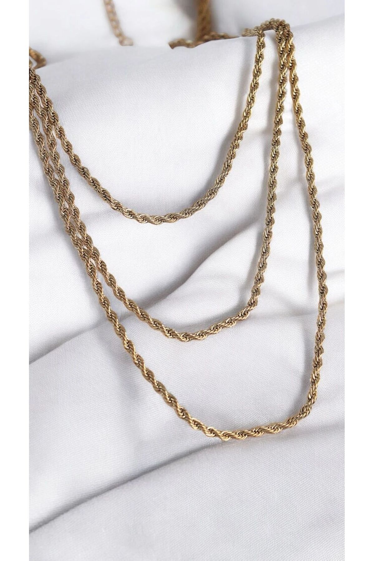 Dorcha 316L Çelik Gold Renk 3'lü Burgu Zincir Model Kadın Kolye