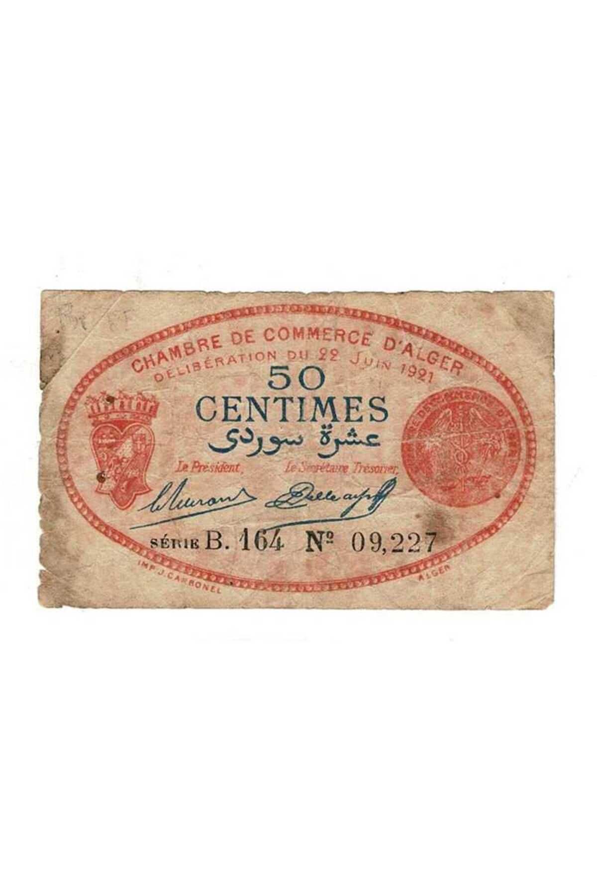 Gökçe Koleksiyon Cezayir 50 Centimes 1921 Temiz