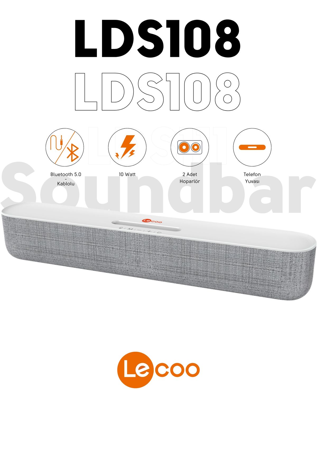 Lecoo LDS108 Beyaz Bluetooth+Kablolu 10W Bluetooth Hoparlör Bluetooth Soundbar Stereo Hoparlör Taşınblir