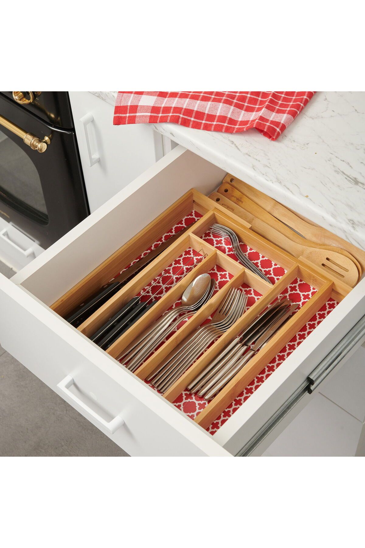 MATMEL Dassi Ayarlanabilir Çekmece İçi Kaşıklık - Açık Kahverengi - 35,5x25,4x5 cm