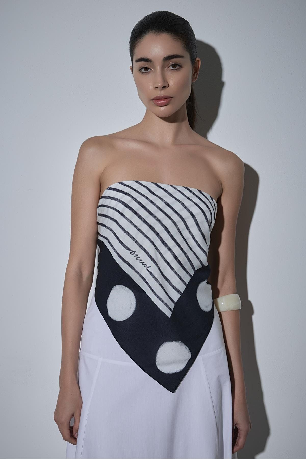 Suud Collection Lacivert Pier Desenli Fular