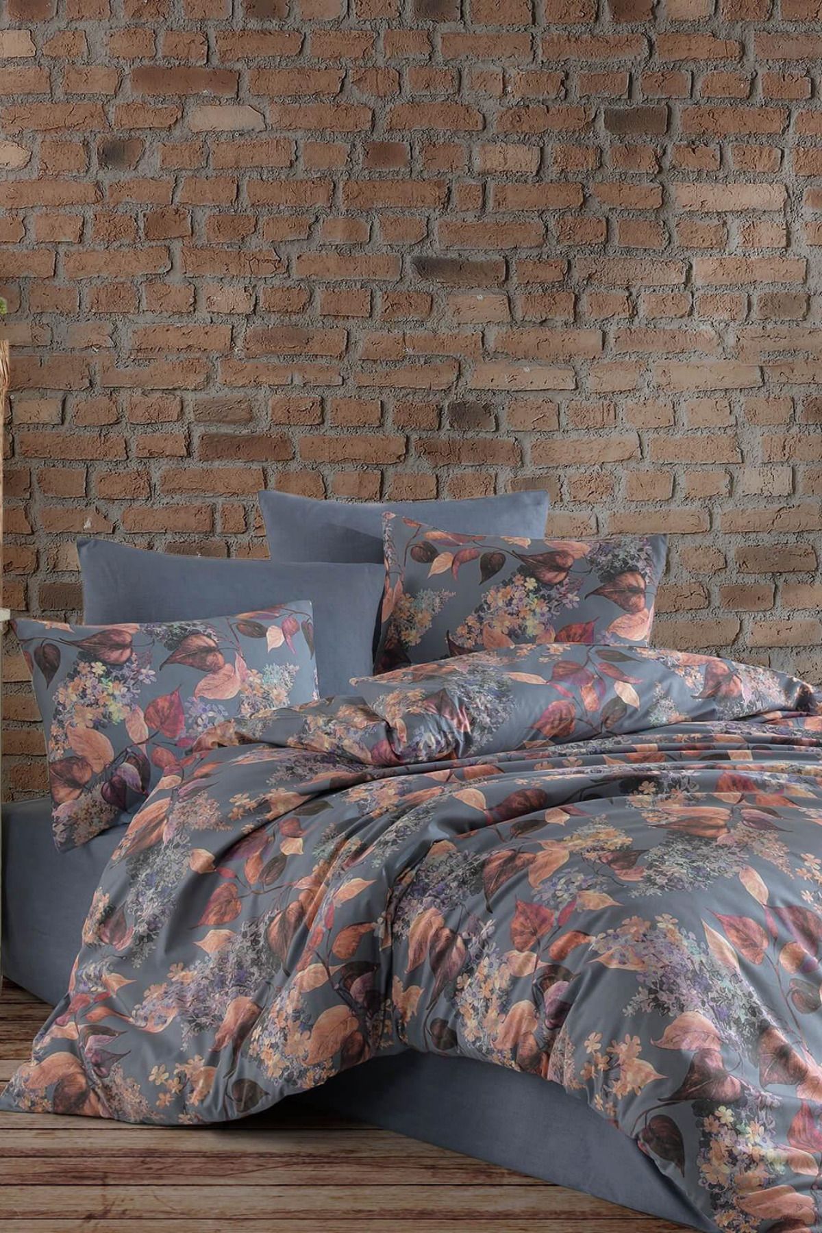 Karden Flower Autumn Ranforce Pamuklu Yaprak Desenli Çift Kişilik Nevresim Takımı