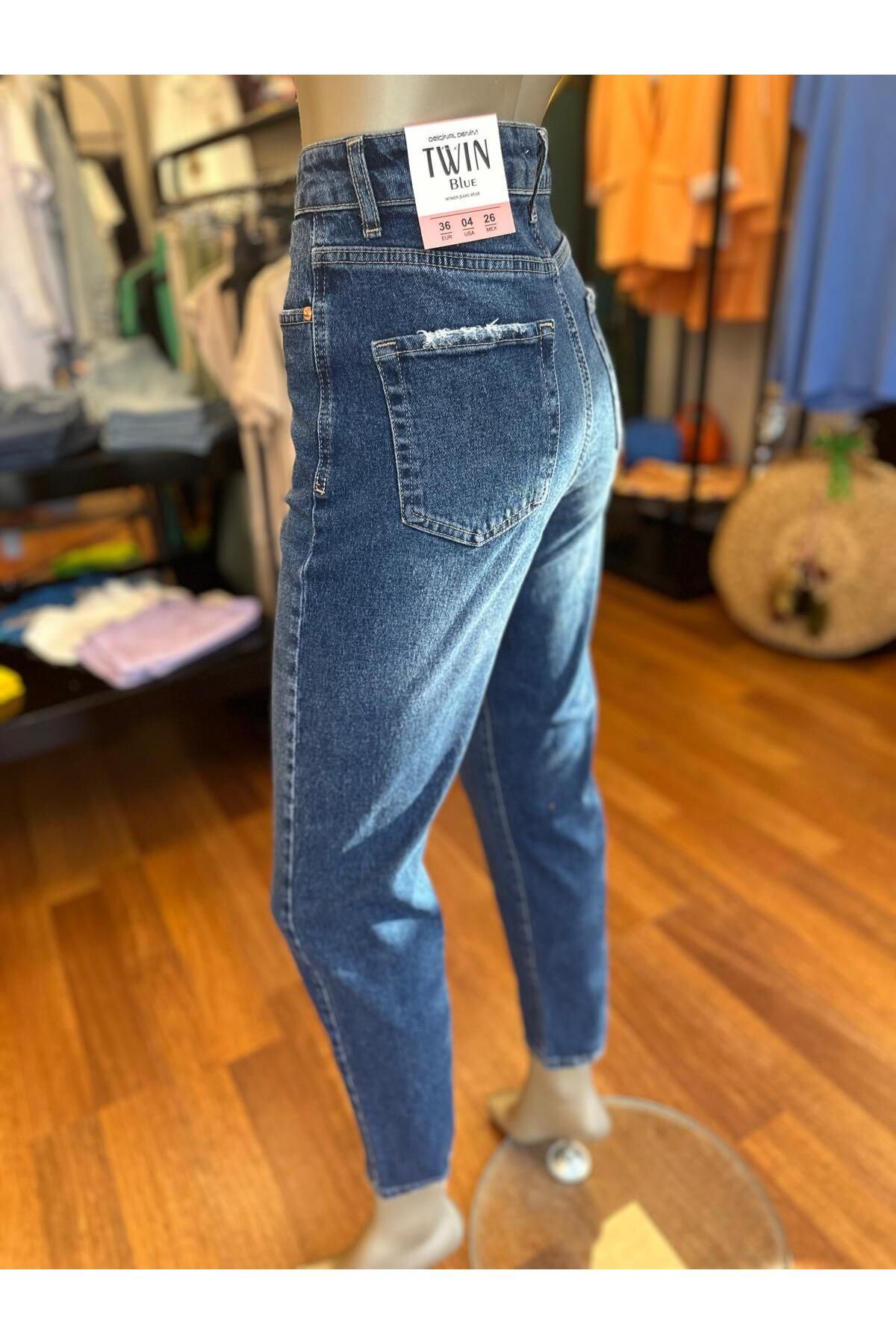 DOLCE QUEEN Kadın Yüksek Bel Likralı Günlük Mom Jean