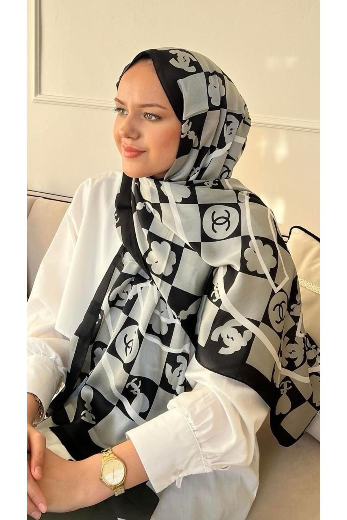 modayışığı Dama Model Vual İpek Şal Siyah