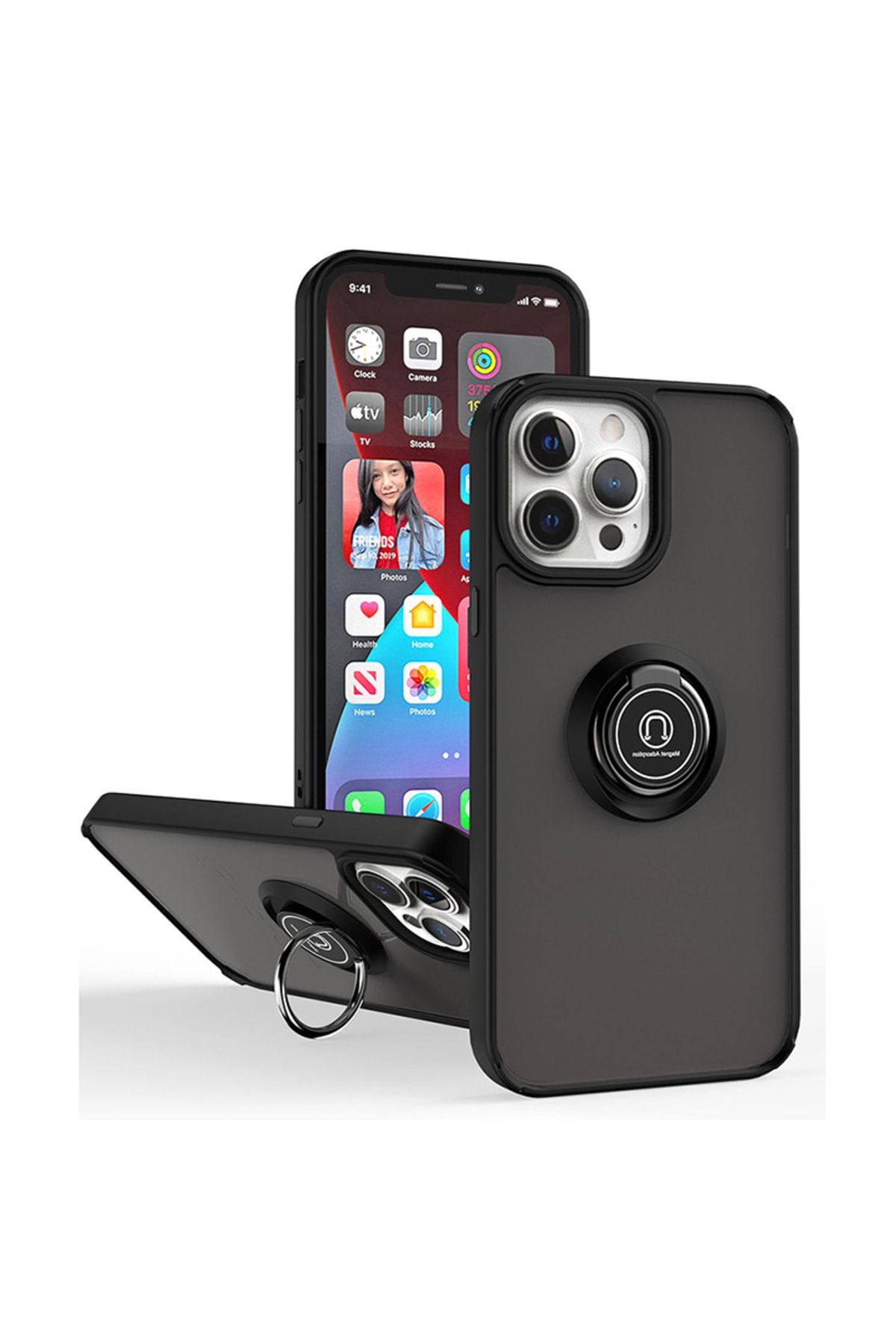 Rivor Apple iPhone 13 Pro Max Kılıf Kamera Korumalı Standlı Buzlu Kenarları Renkli Yüzüklü Silikon Kapak