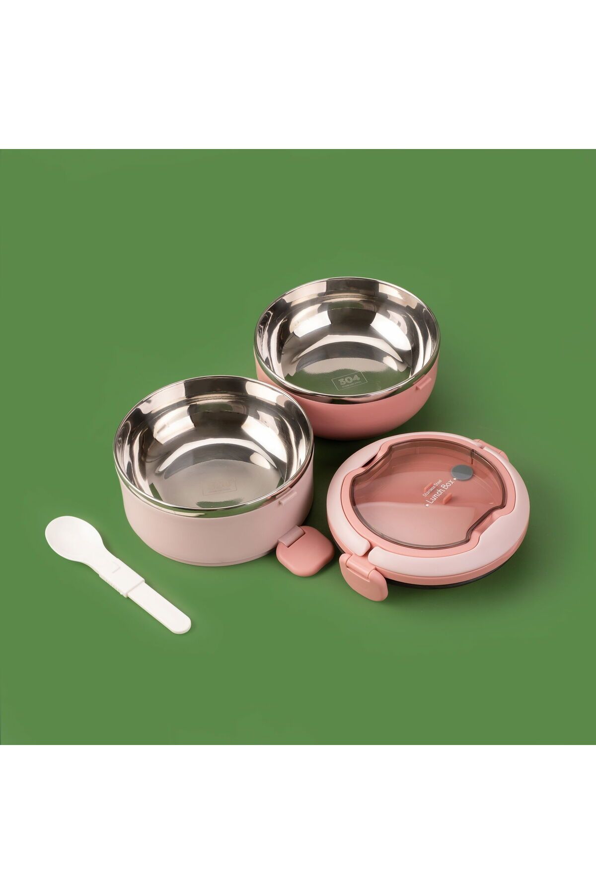 MATMEL-Round 2 Layer Food Container with Fork and Spoon - Pink - 850 ml 3