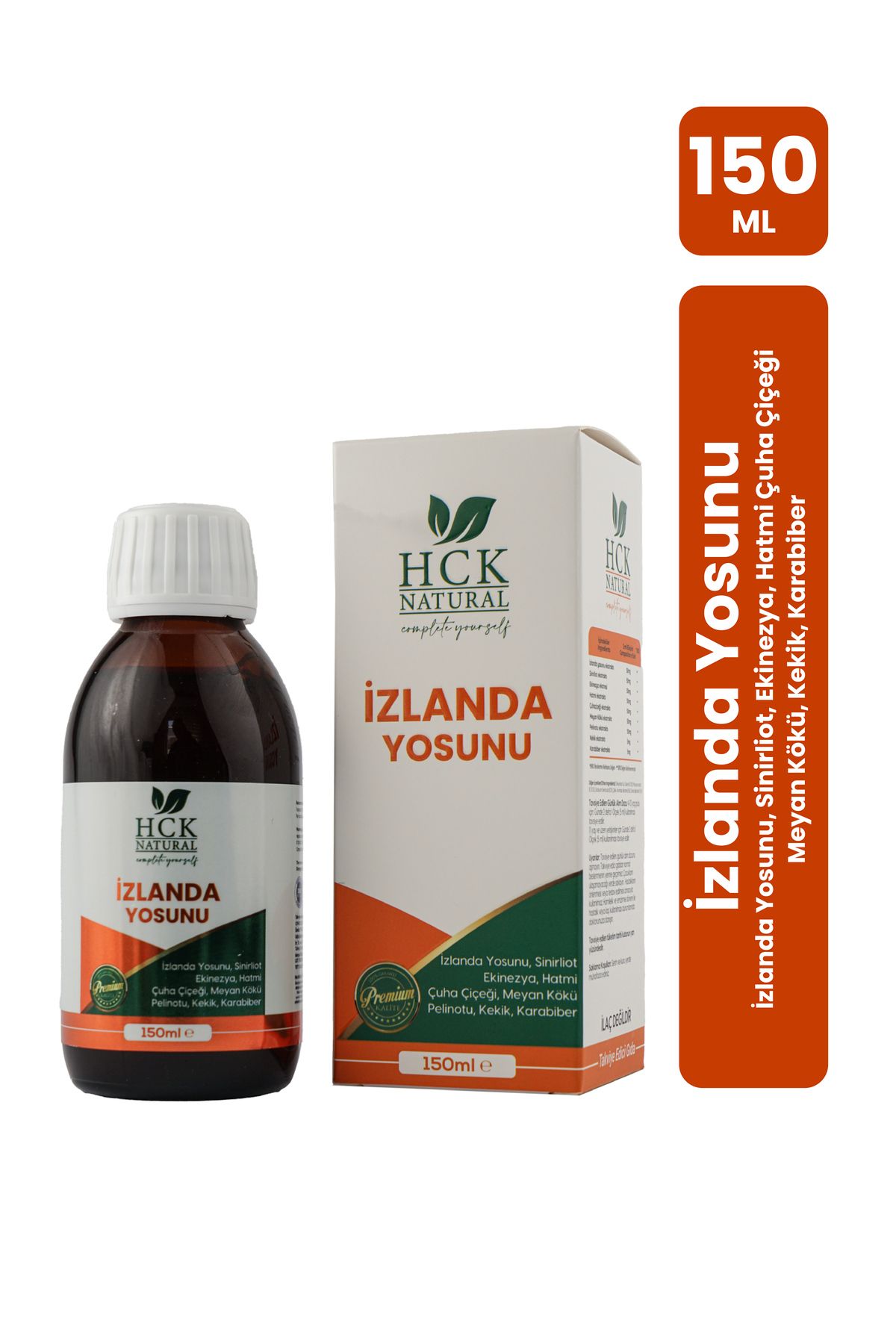 HCK NATURAL İzlanda Yosunu Şurubu 150 ml Ekinezya Meyan Kökü Pelinotu Çuhaçiçeği Sinirliot