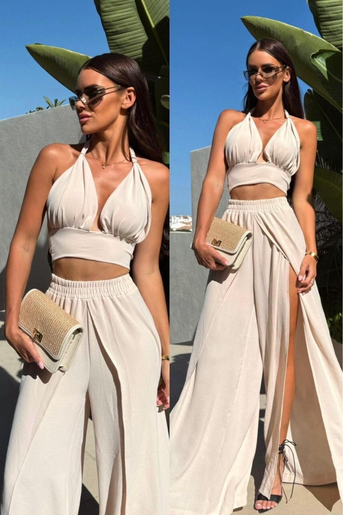 bb butik basic Özel Seri Full Yırtmaç Detaylı Tasarım İkili Takım TS1059