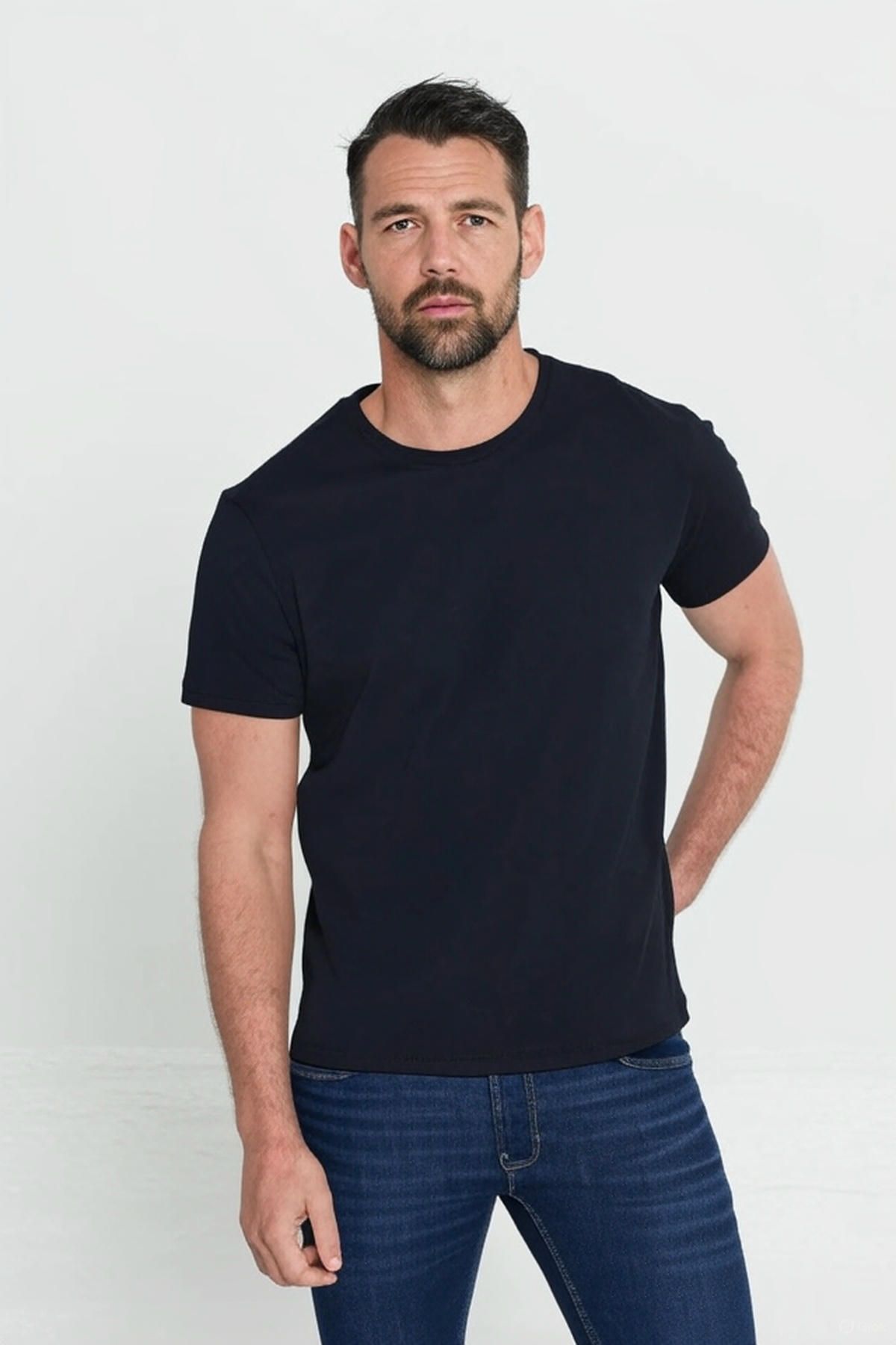 Glowery Unisex Dar Kesim Slim Fit %100 Pamuk Yumuşak Doku Siyah Bisiklet Yaka Basic Tişört