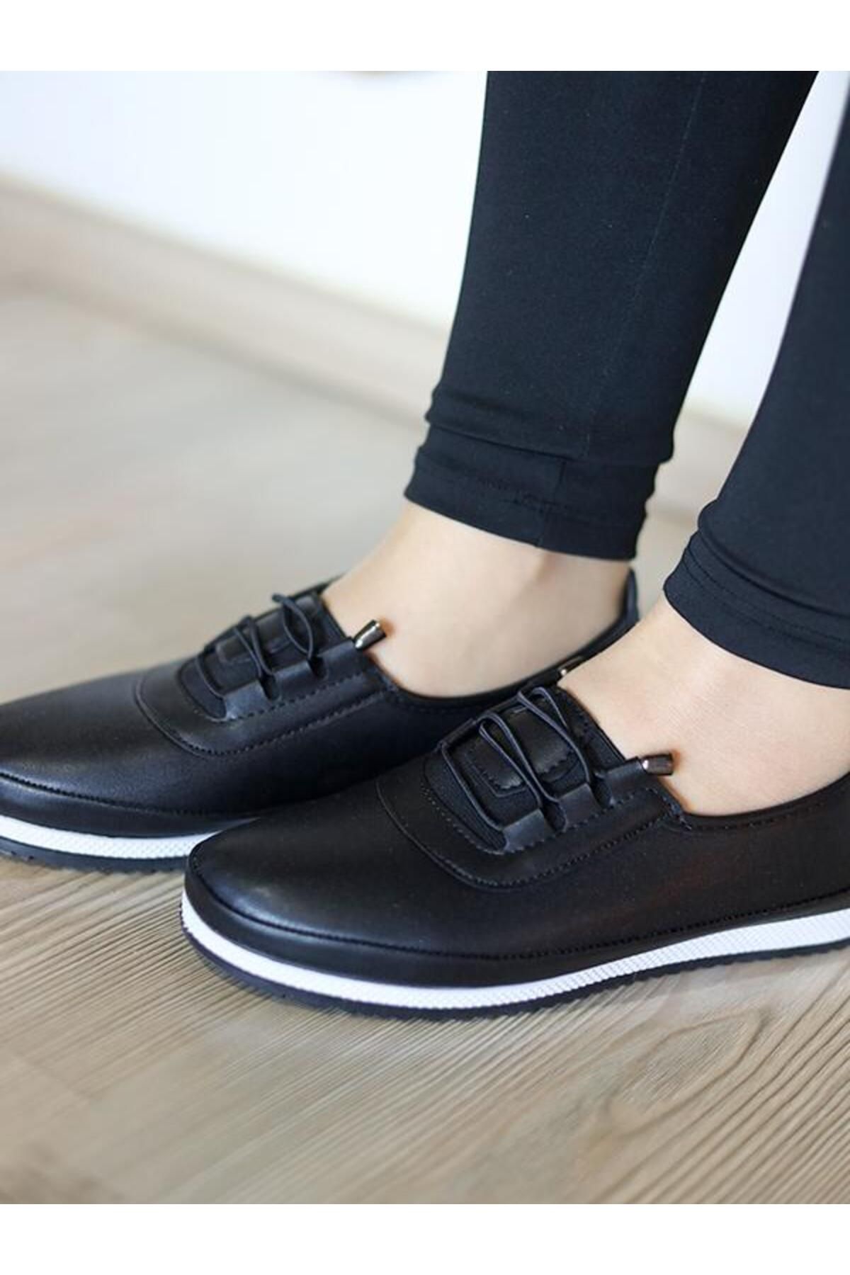ASL SHOES STORE Ortopedik Tabanlı Kadın Günlük Hafif Lastikli Siyah Babet Ayakkabı