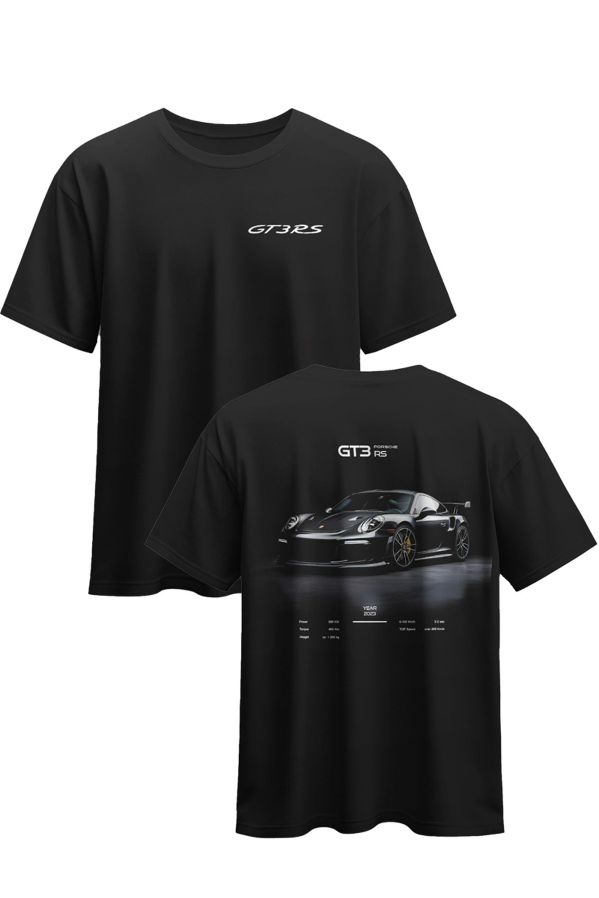 CEVİNDİ Unisex Tşört Porsche GT3 RS Özel Tasarım Baskılı Pamuklu Compact Penye T-shirt (OVERSİZE)
