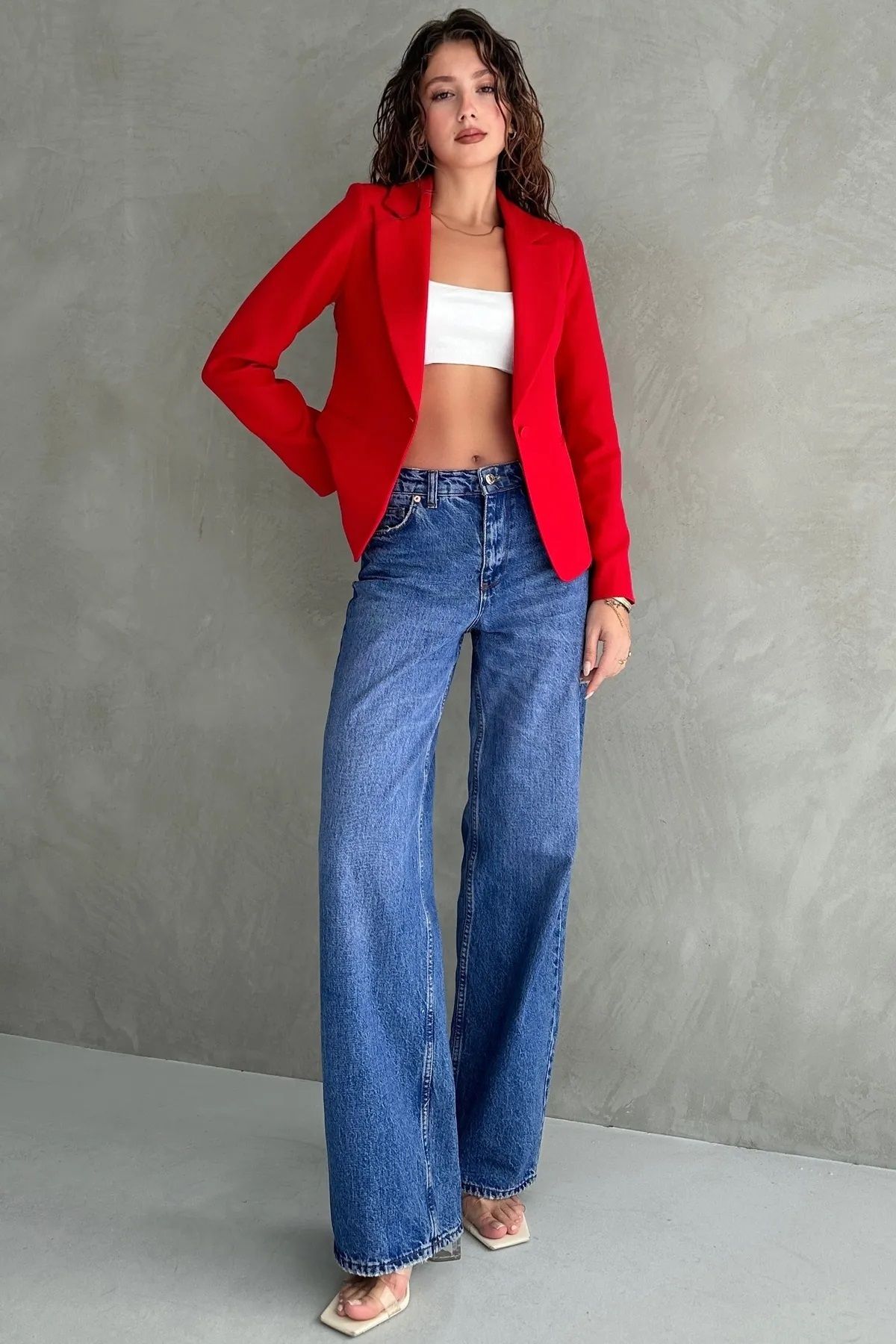 Sateen Blazer Ceket - Kırmızı