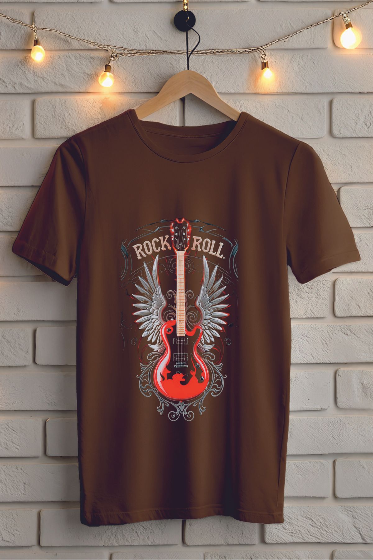 ModaSphere Gitar Baskılı Bisiklet Yaka Unisex Tişört