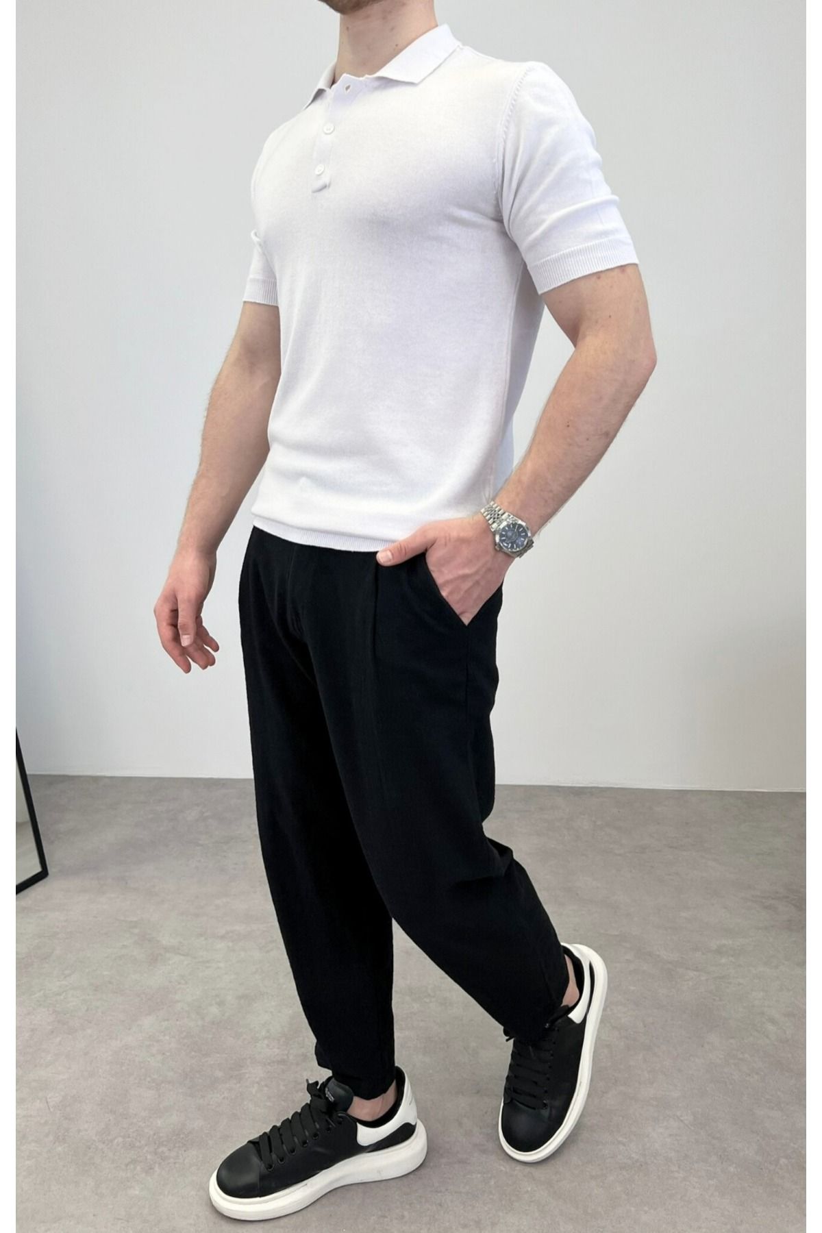 RIESGO ÖRME POLO YAKA DÜĞMELİ T-SHIRT SİYAH