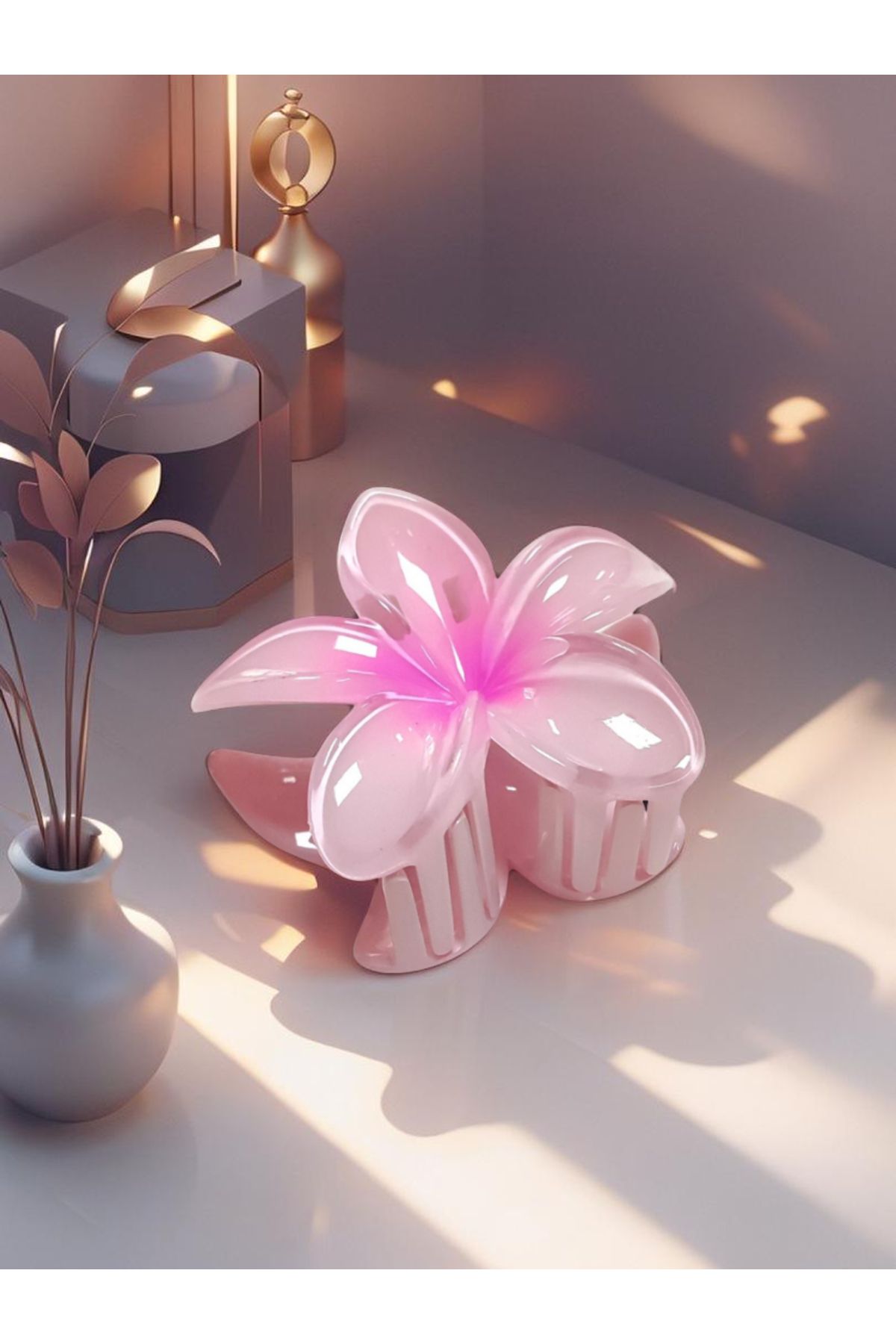 ZERİUM Lotus Pembe Mandal Toka – Şık Sağlam Kadın Saç Aksesuarı / Toka (8Cm)