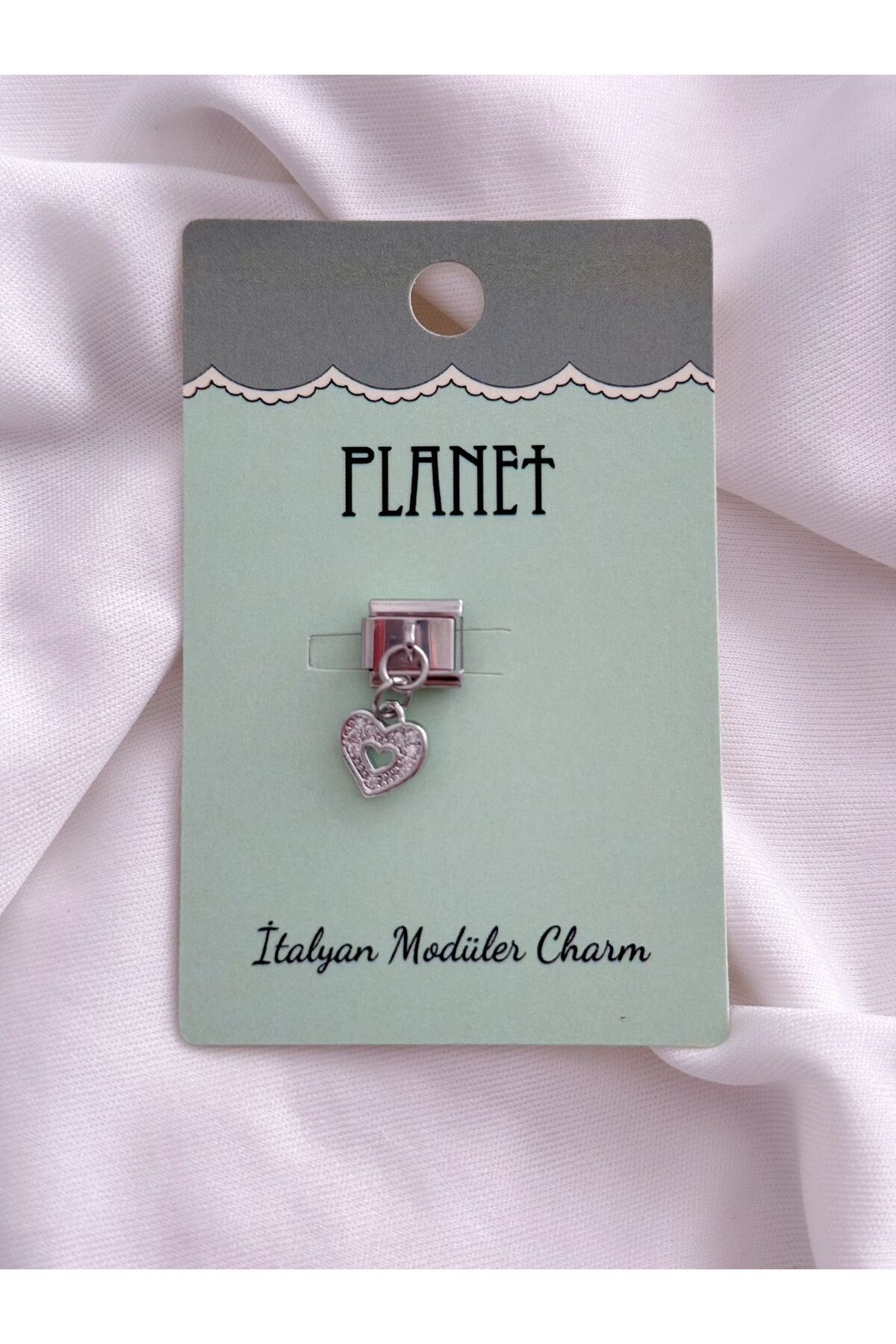 Planet Butik Mini Kalp Sallantılı Kartlı İtalyan Charm