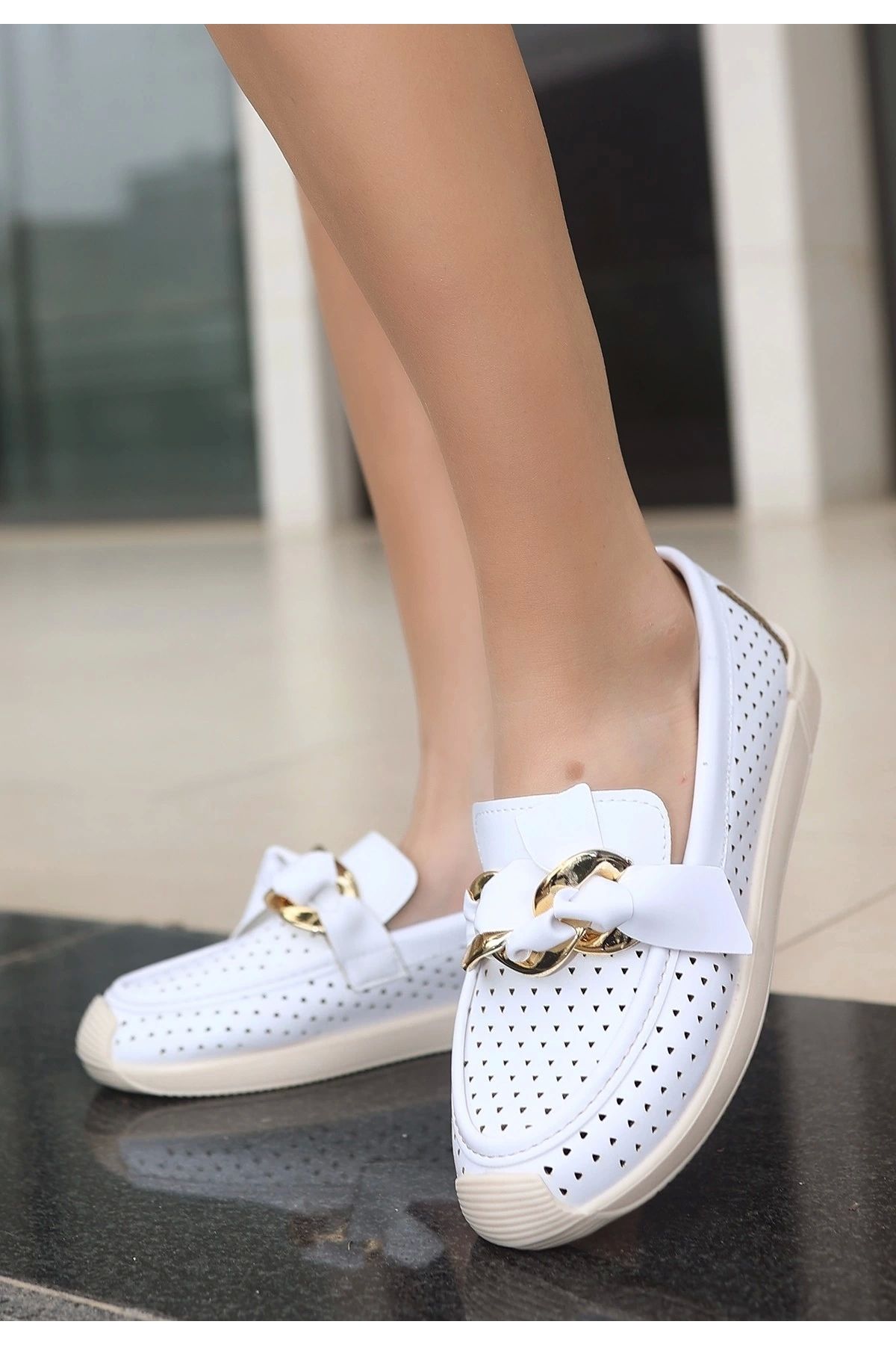 OurStyles Riwan Beyaz Cilt Babet Ayakkabı