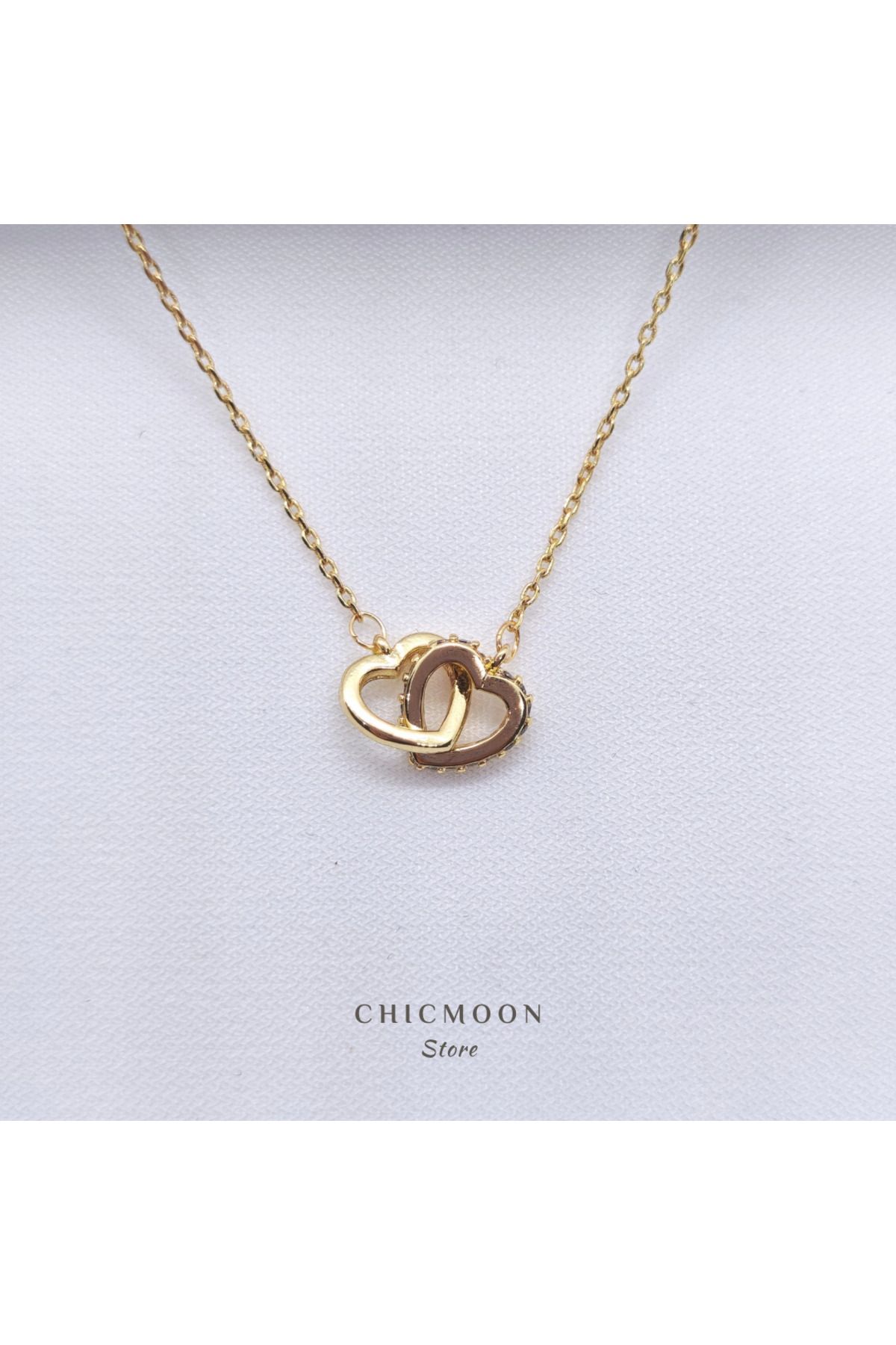 CHICMOON STORE 925 Ayar Gümüş Kaplama İç İçe Kalp Kolye