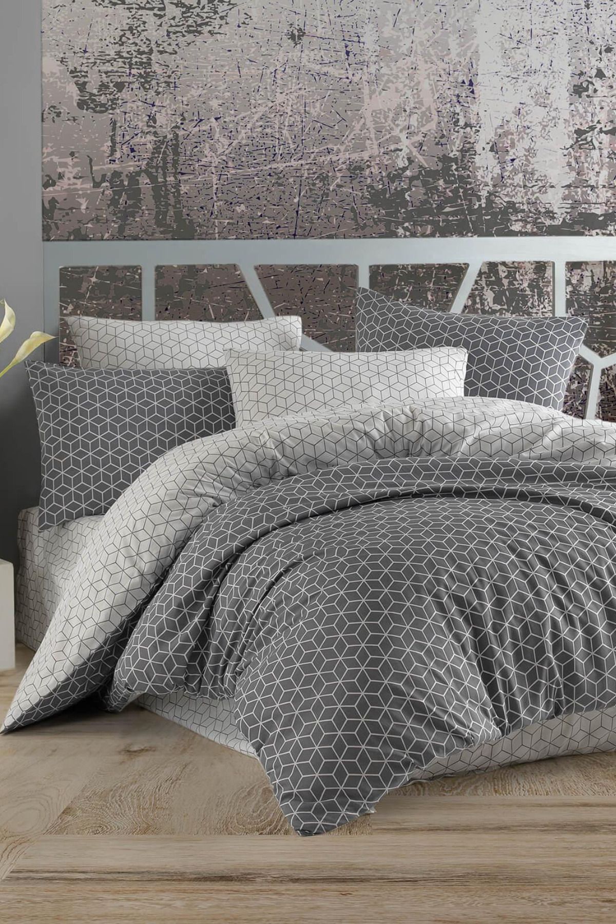 Karden Flower Cubic Ranforce Pamuklu Çift Kişilik Nevresim Takımı