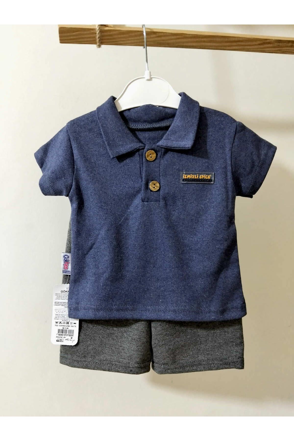 krm kerem bebe Palmiye Desenli Polo Yaka Bebek Takım