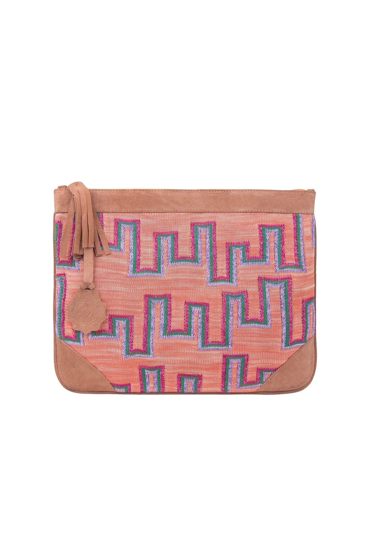 D'ylla Atelier Munch Serisinden Clutch 13'' Laptop Ve Tablet Uyumlu Jakarlı Deri El Çantası - Yavruağzı