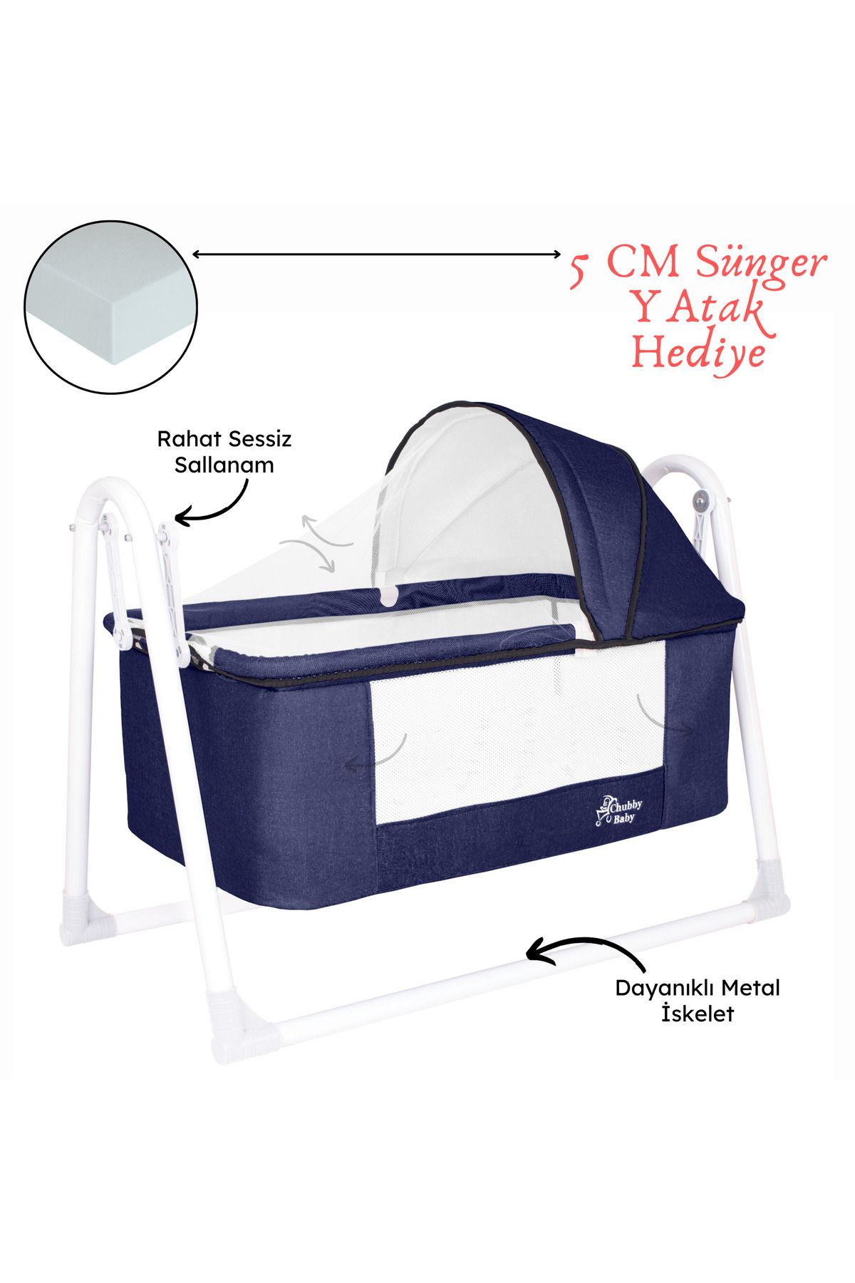 CHUBBY BABY First Class Portatif Sepet Beşik Silinebilir Kumaş 5 CM SÜNGER YATAK