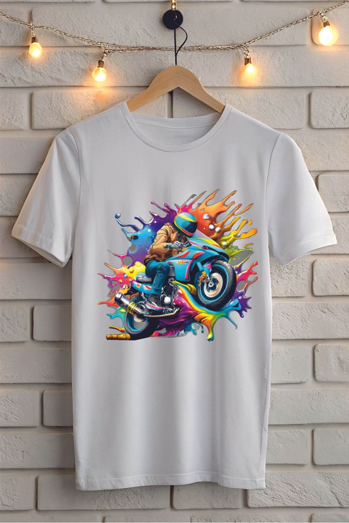 ModaSphere Renkli Motor Baskılı Unisex Oversize Tişört