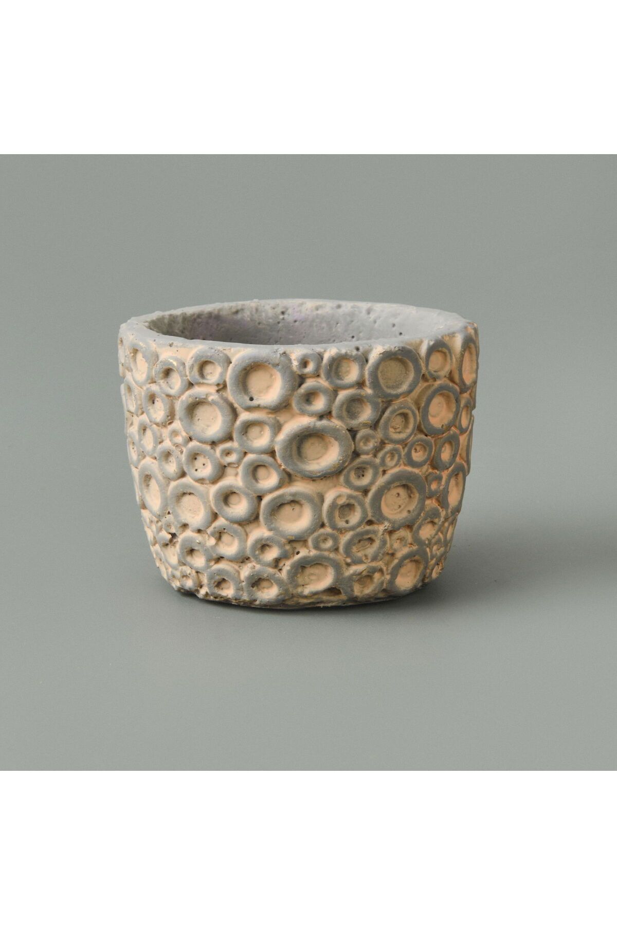 ASPARTAM Halka Desenli Beton Saksı - Krem - 7x9 cm