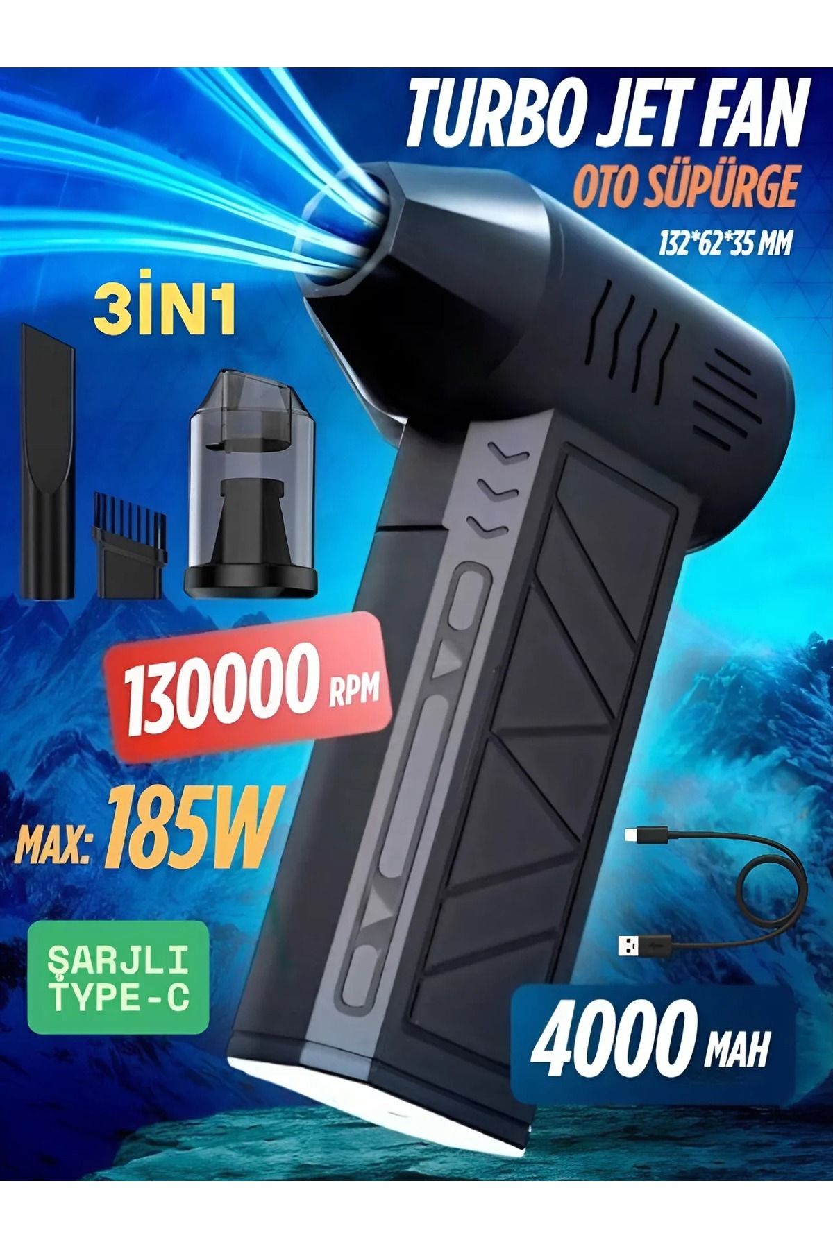 nextbuy Yüksek Hızlı Turbo Jet Mangal Yakma Fanı Şarjlı Oto Süpürgesi Hava Üfleyici Saç Kurutma Makinesi