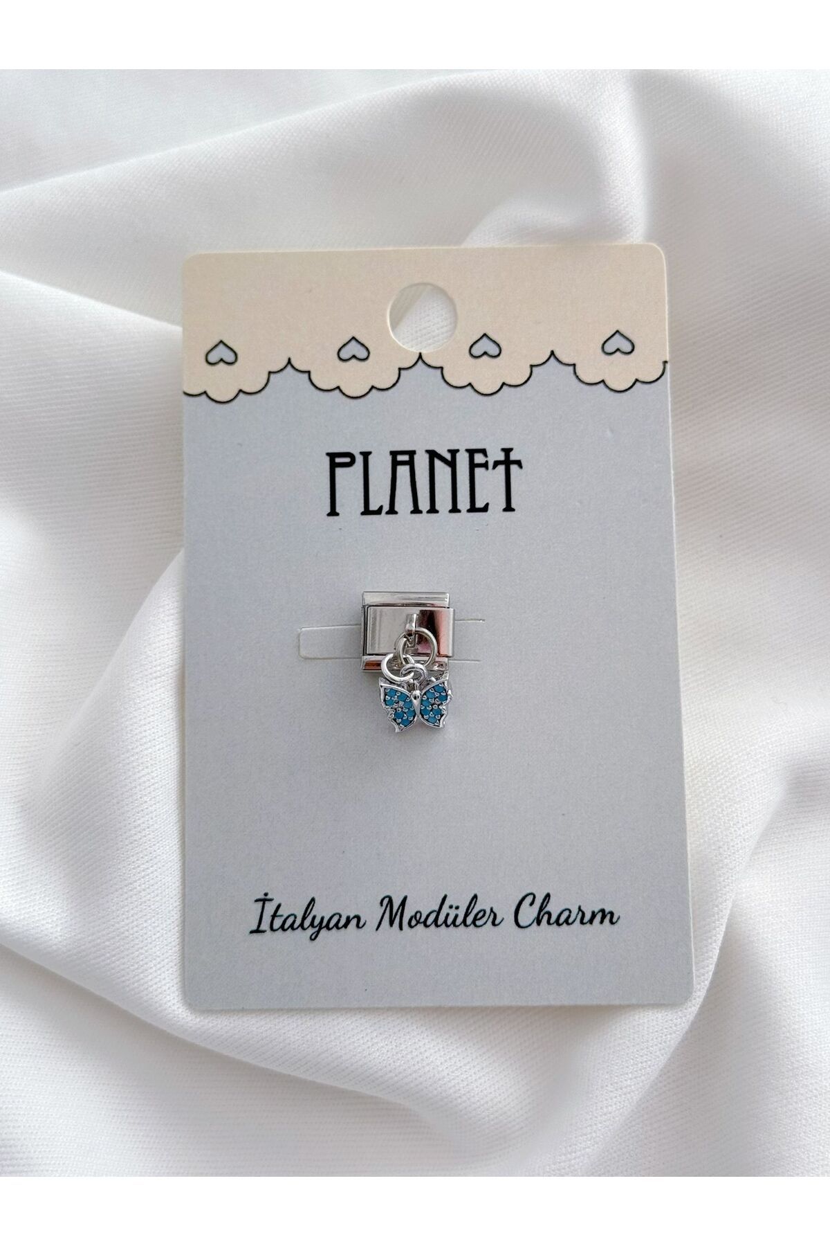 Planet Butik Mini Kelebek Sallantılı Kartlı İtalyan Charm