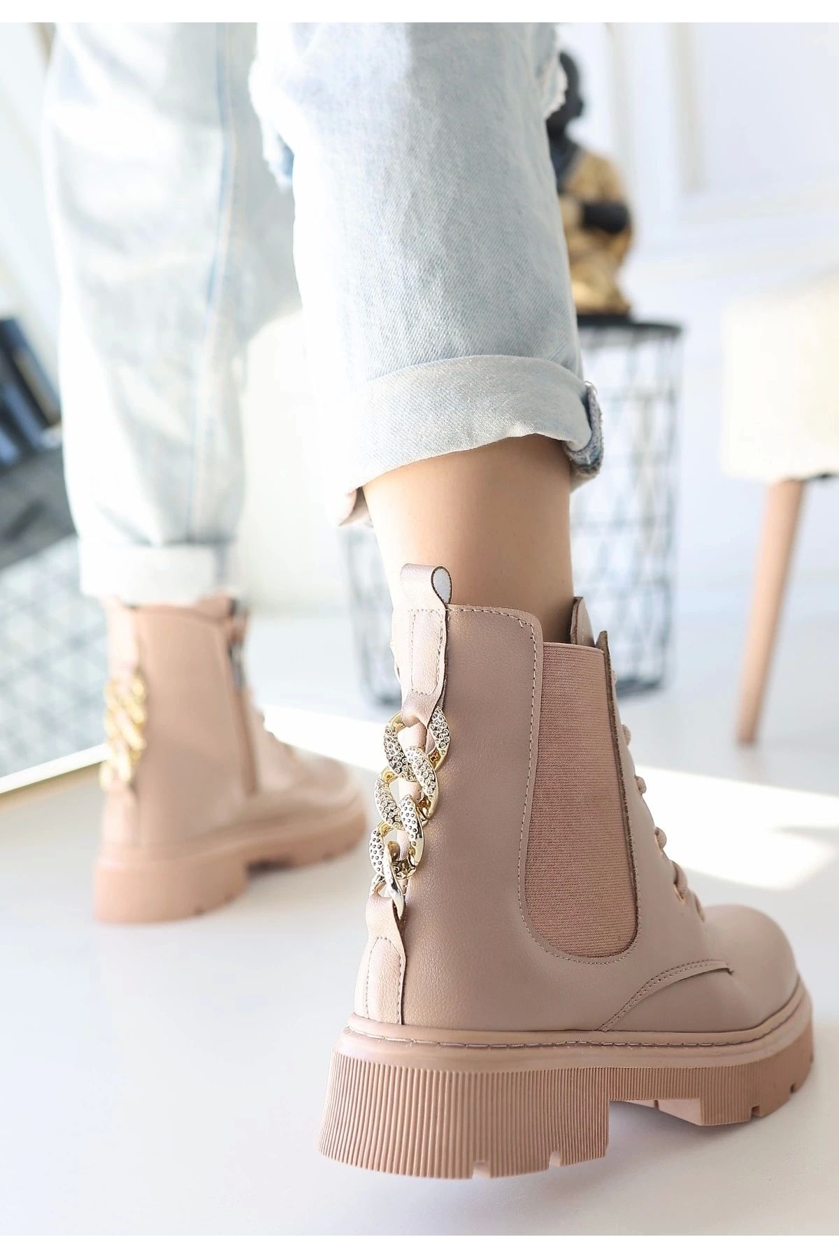 OurStyles Harte Nude Cilt Bağcıklı Bot