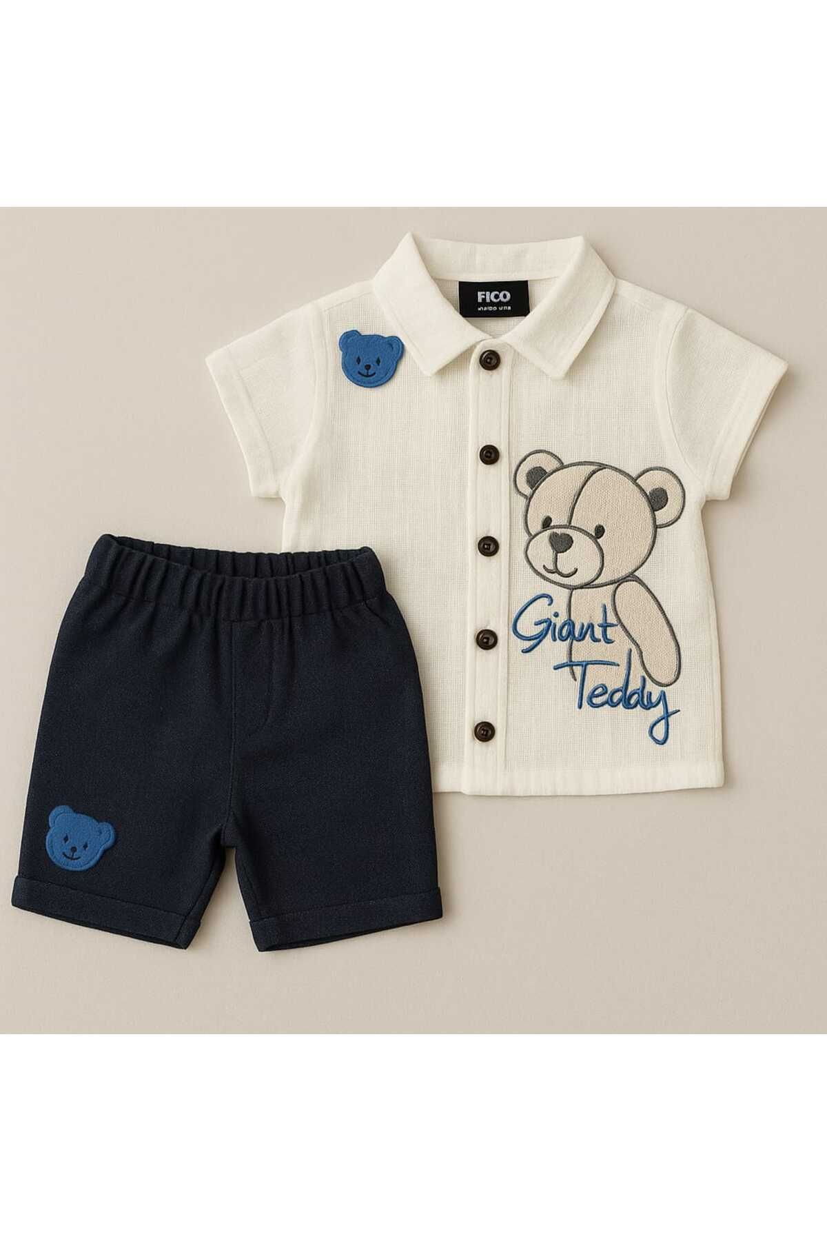 UmBaby Teddy Nakışlı Müslin Kısa Kollu Bebek Takımı (6-24 Ay) – Yazlık Şortlu 2'li Set"