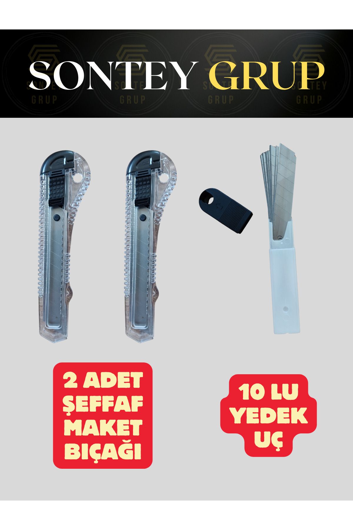 SONTEY 2 Adet Şeffaf Plastik Maket Bıçağı + 10 Adet Yedek Uç