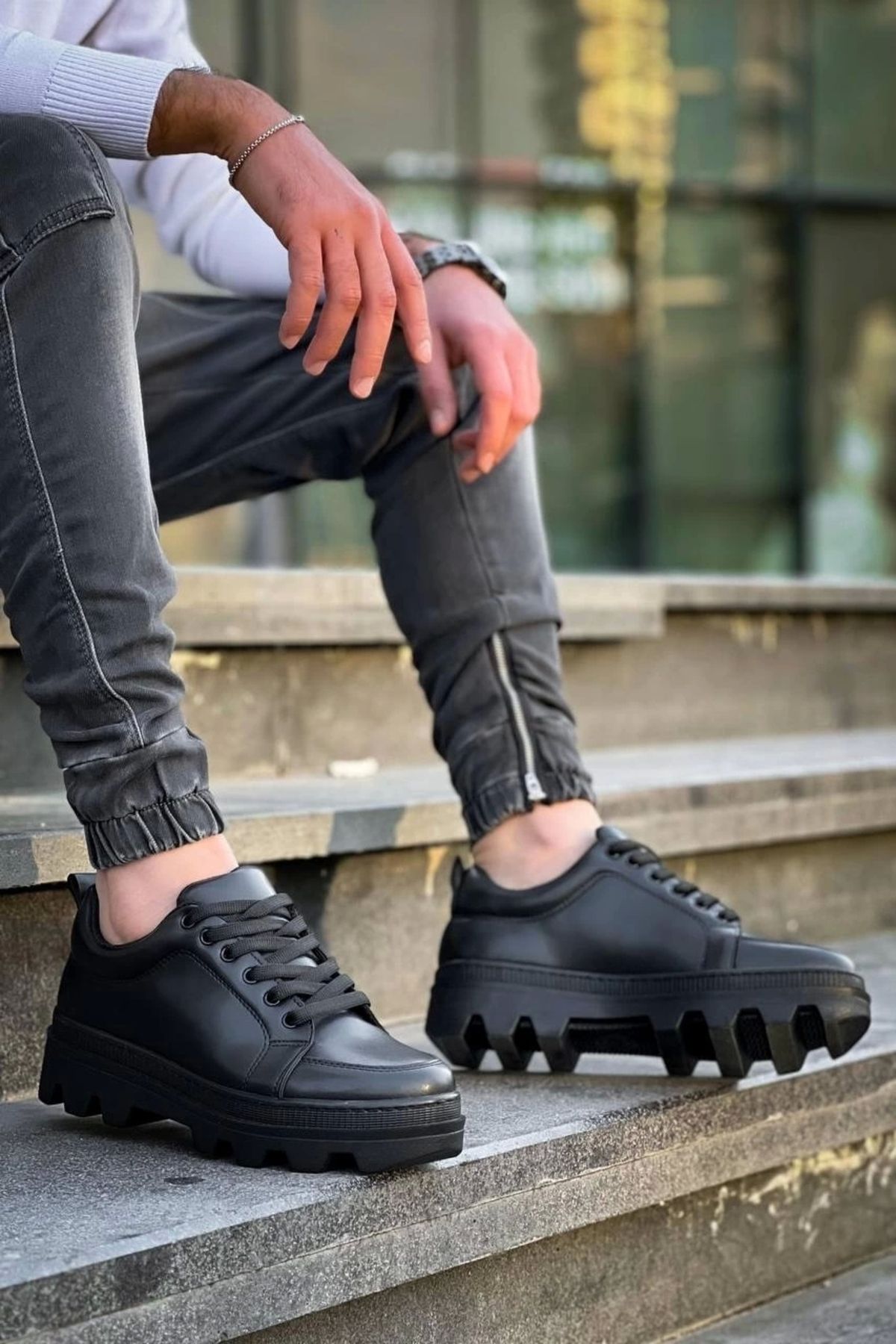 OurStyles KB-056 Kuback Siyah Cilt Siyah Yüksek Taban Günlük Spor Ayakkabı
