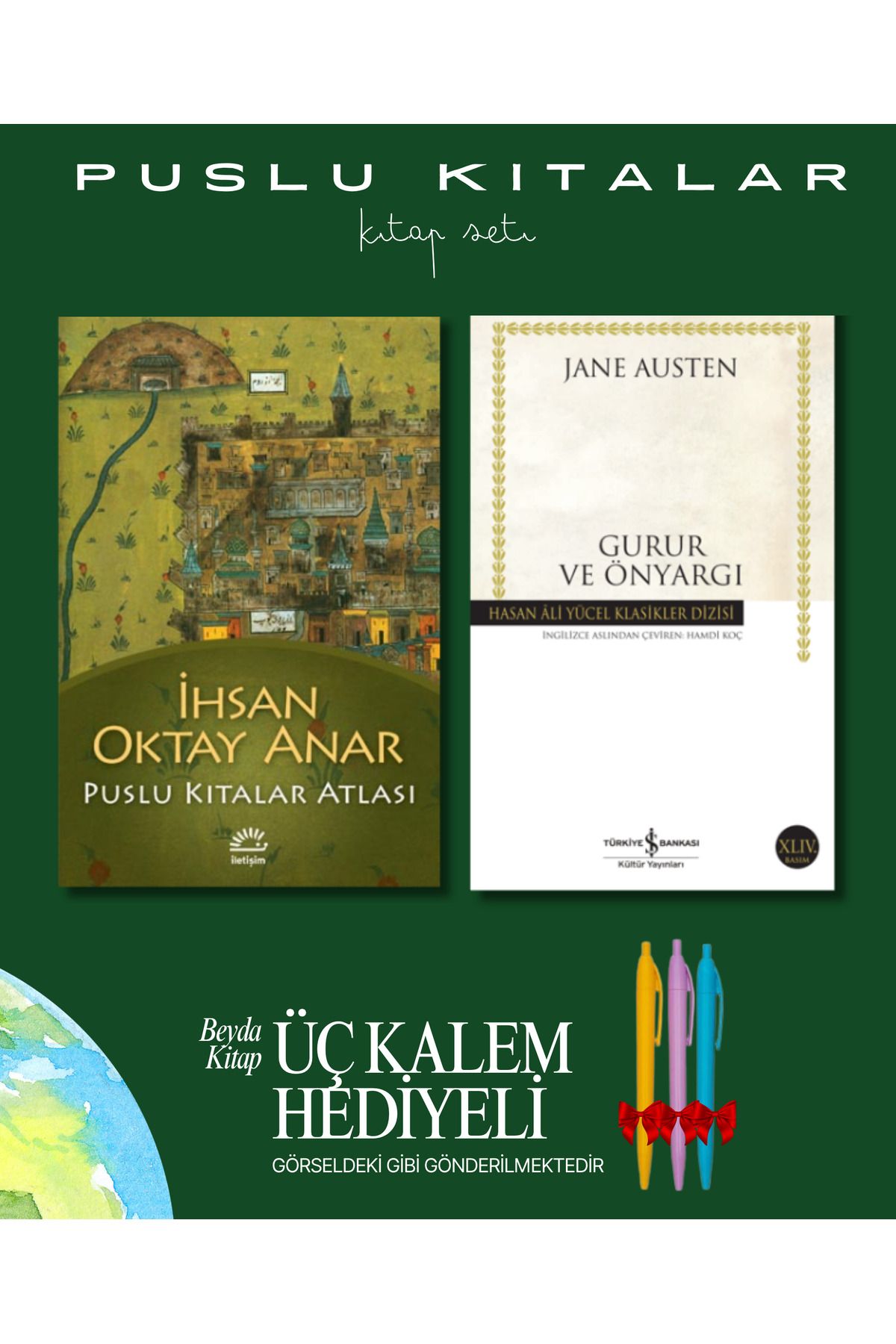 İletişim Yayınları Puslu Kıtalar Atlası - Gurur ve Önyargı - Kitap Seti - İhsan Oktay Anar - Kalem Hediyeli
